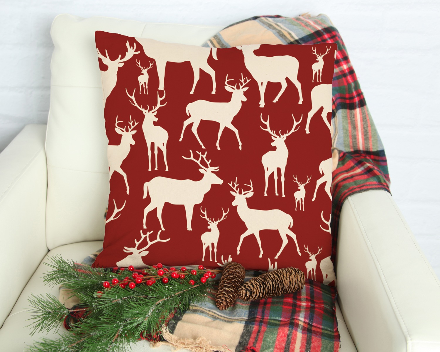 queence Dekokissen »Anthony«, Kissenhülle,Hirsche,Elche,Rot,Weihnachten,Winterlich,Weihnachtsmotiv
