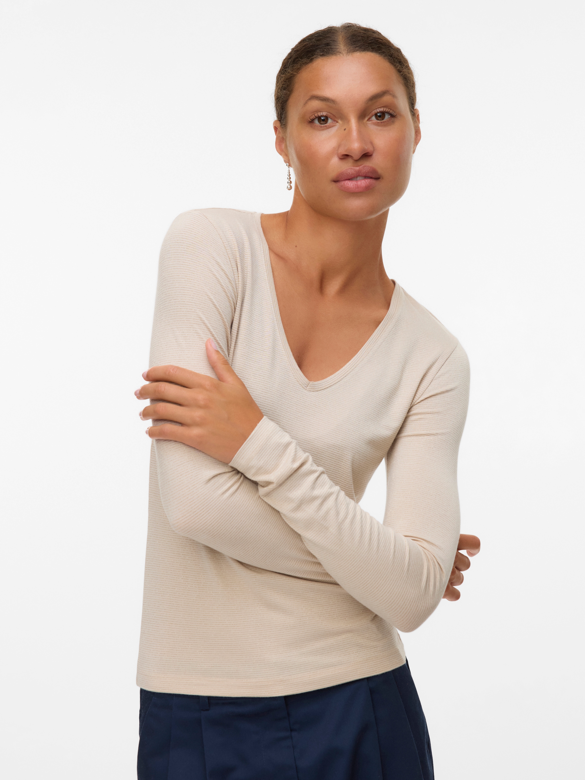 Image of Vero Moda Langarmshirt "VMLAVA GLITTER LS V-NECK TOP STRIPE NOOS"
