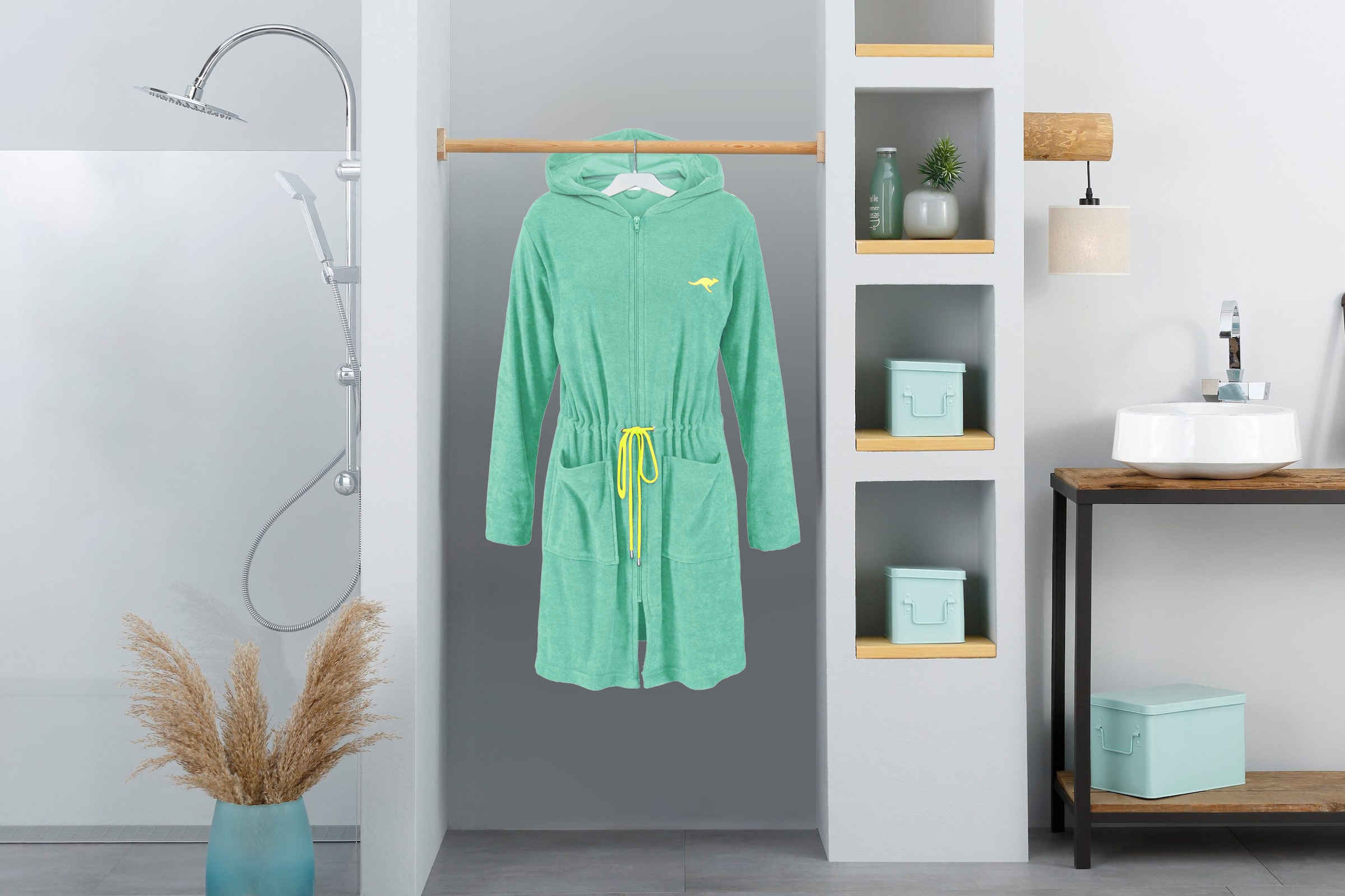 KangaROOS Damenbademantel »Kira, ideal für Sauna & Spa, Hotelbademantel, Morgenmantel«, (1 St.), mit Bindekordel, kurz, Bademäntel für Damen, XS-3XL