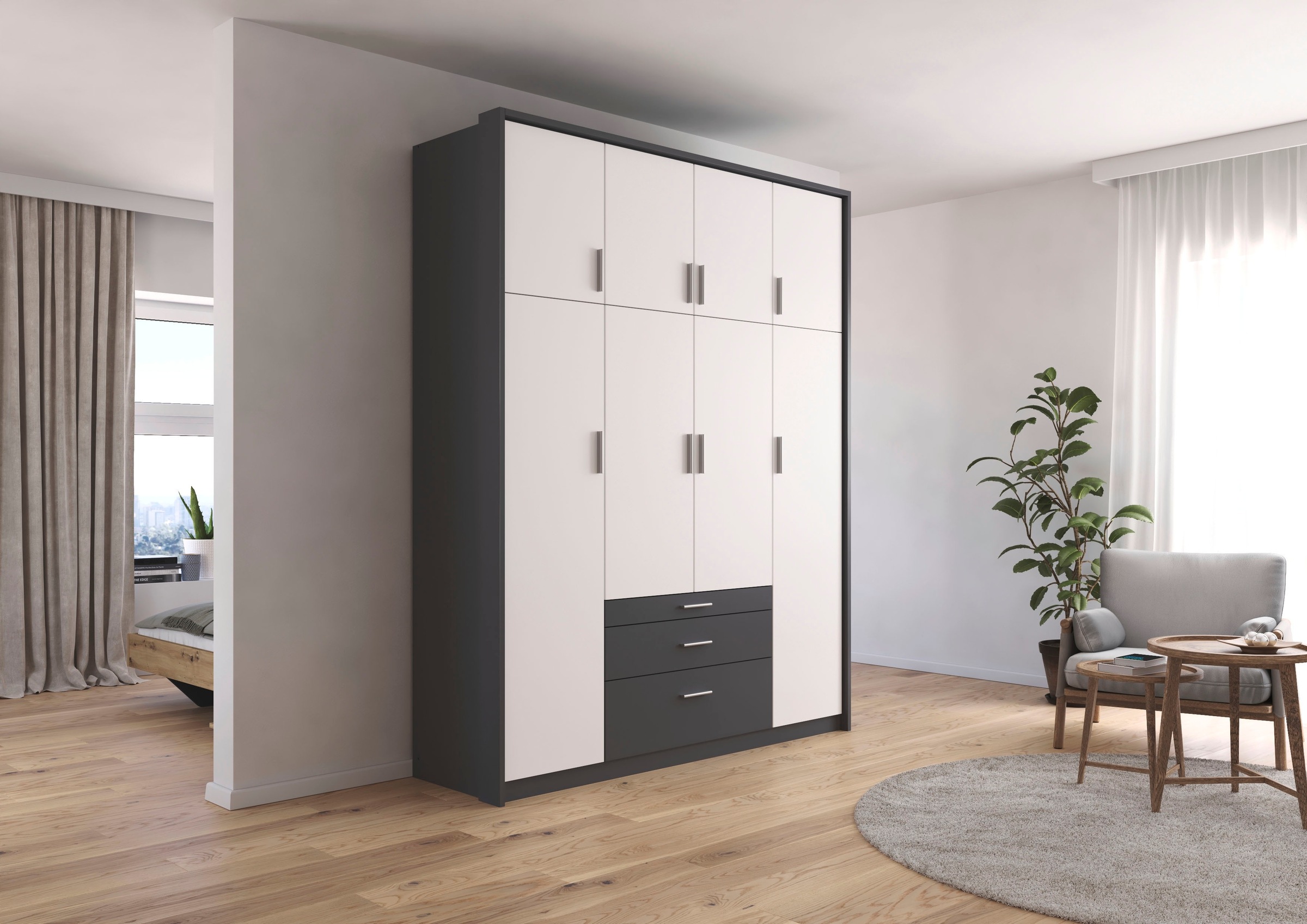 rauch Kleiderschrank "Schrank Drehtürenschrank Garderobe Ankleide Schlafzimmer HILDESHEIM" Breiten: 185/275 cm, Höhe 231 cm, oberste Schublade mit praktischer Facheinteilung MADE IN GERMANY