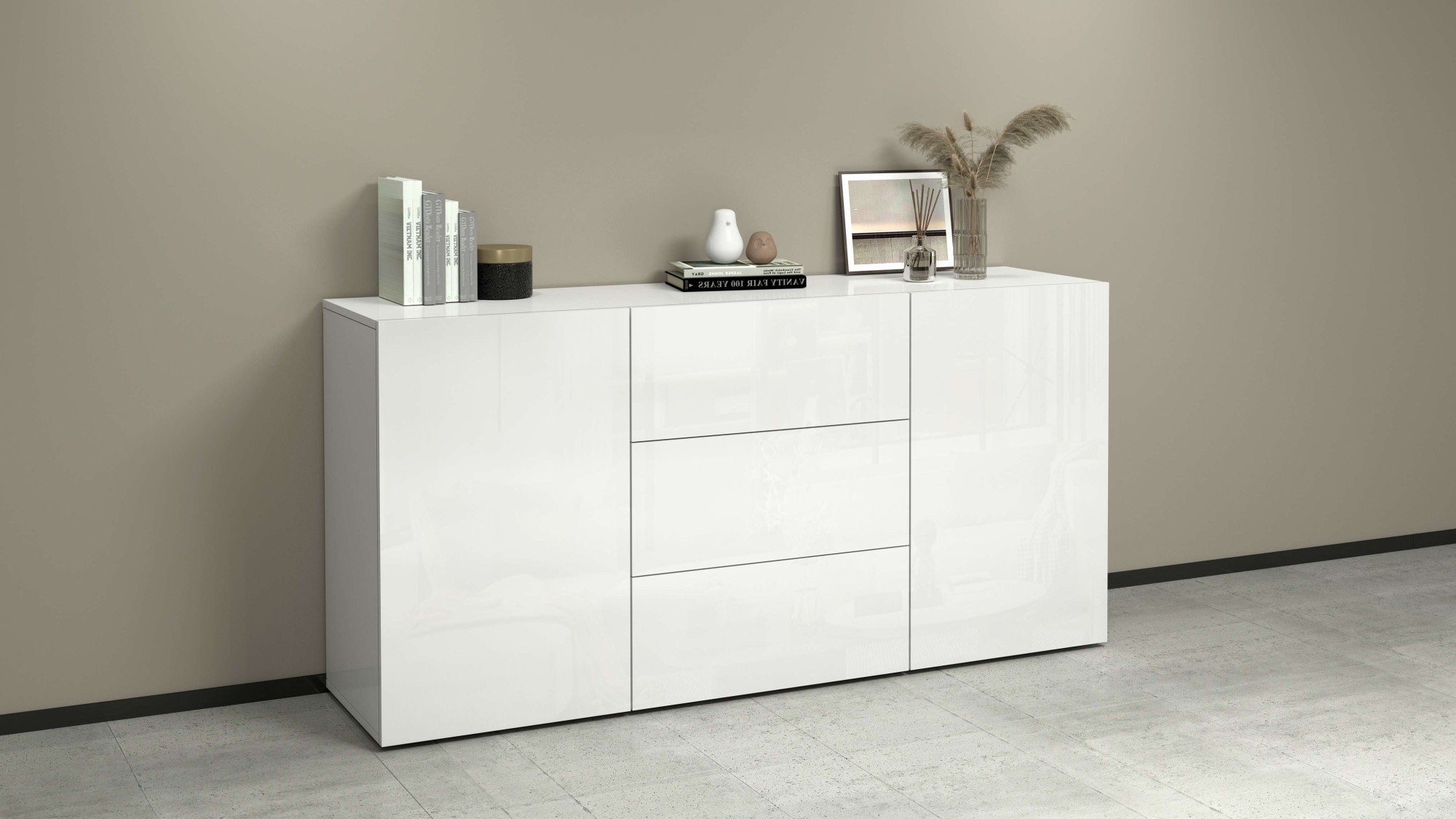 Image of GOODproduct Sideboard "Egypt, Kommode, Schrank, grifflos" 2 Türen, 3 Schubkästen, komplett weiss Hochglanz lackiert,Breite 160 cm