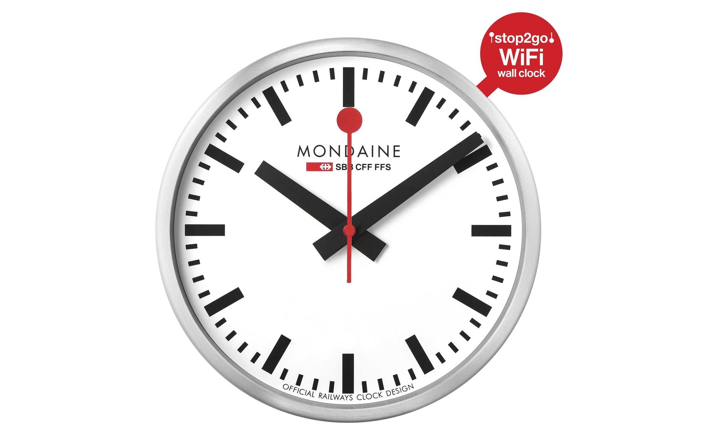 MONDAINE Wanduhr »WIFI stop2go Ø 25 cm, Silberfarben/Weiss«