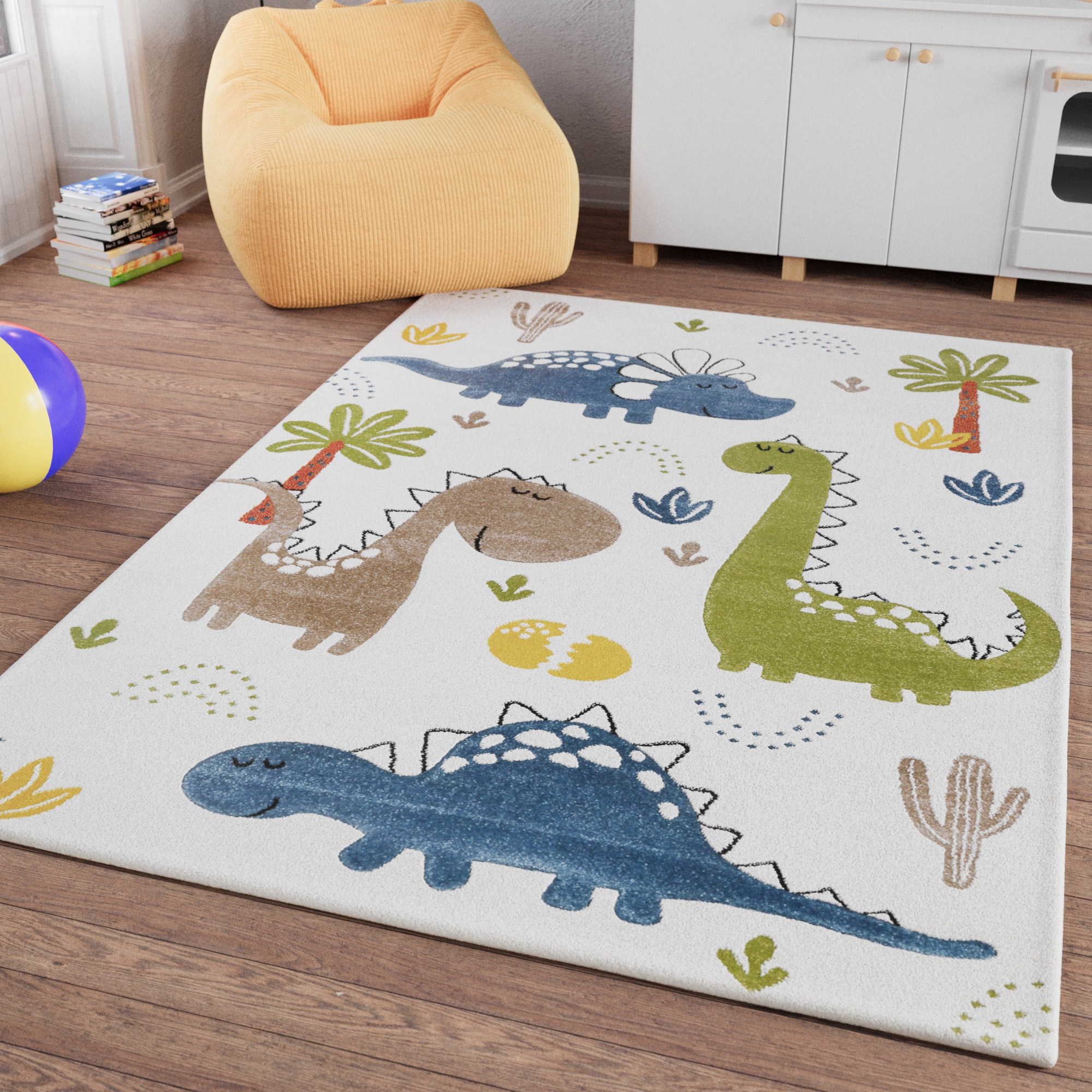 SMART KIDS Kinderteppich "Dino & Friends" rechteckig 10 mm Höhe Moderner Spielteppich, strapazierfähig, pflegeleicht, Konturenschnitt