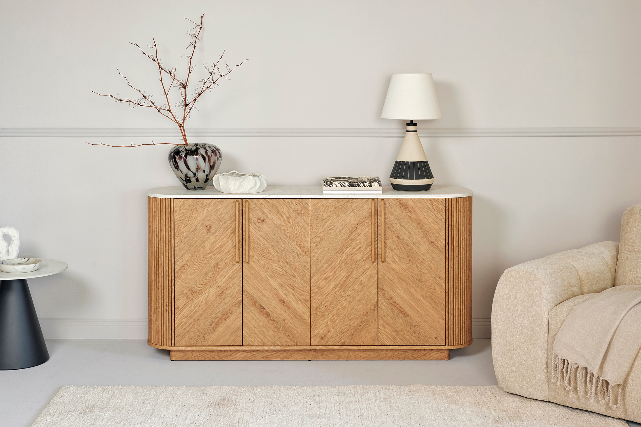 Jahnke Sideboard »ARROW SB 160« 1 Stk. tlg. Sideboard, abgerundet, Fischgrät-Muster, Breite 159,5 cm