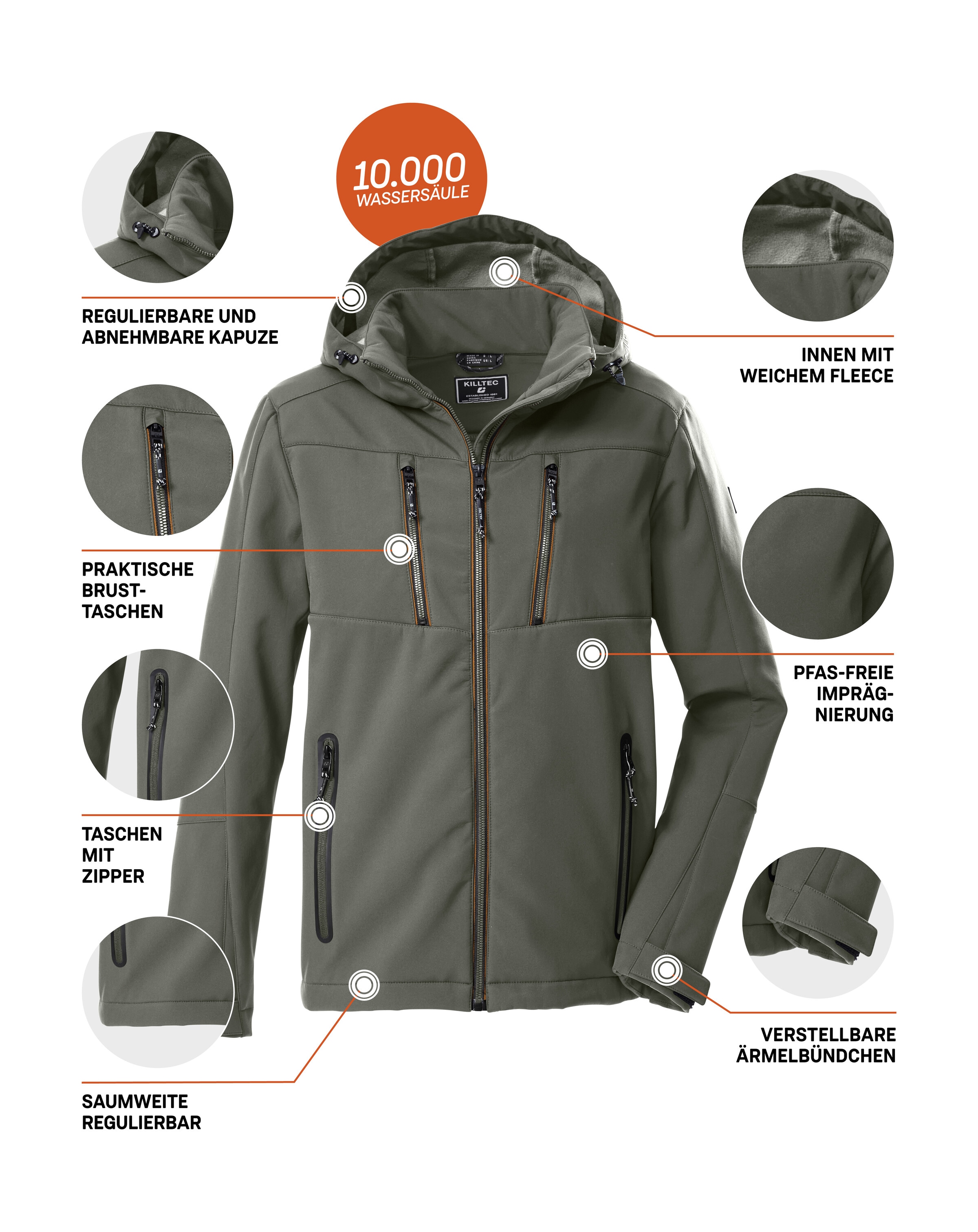 Killtec Softshelljacke »KOW 79 MN SFTSHLL JCKT« Wasser- und windabweisende Softshelljacke, abnehmbare Kapuze