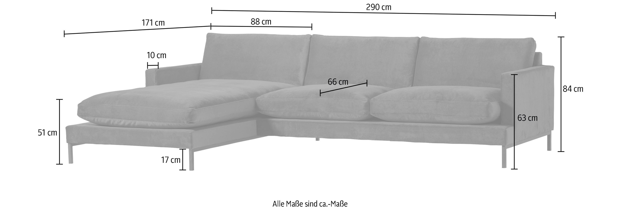 andas Ecksofa »Welland, L-Form,« mit schwarzen Metallfüssen, mit Federfüllung im Sitz- und Rückenkissen