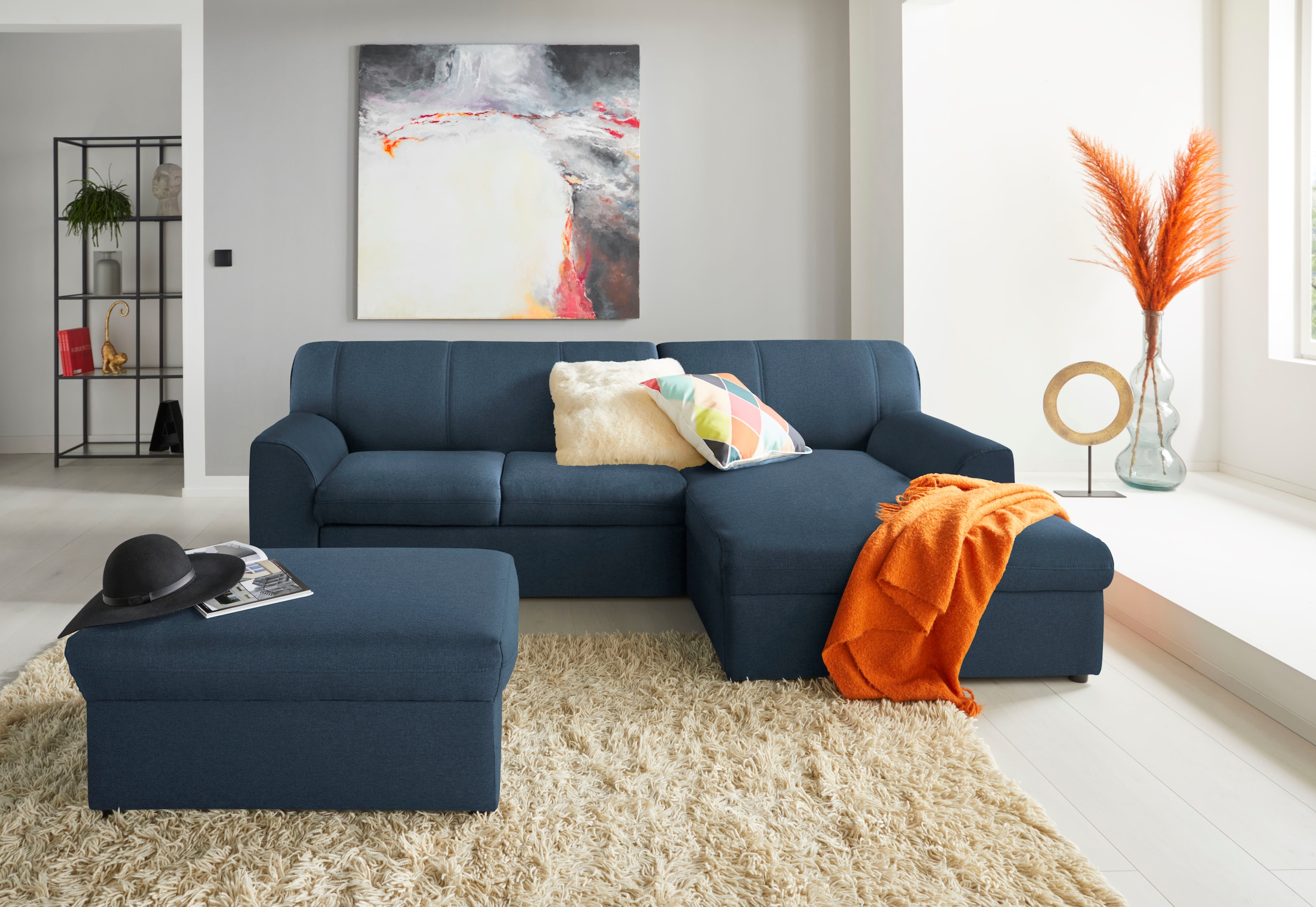 DOMO collection Ecksofa »Topper, elegant und zeitlos, kompaktes Stellmass 245/155cm, L-Form«, mit Recamiere, wahlweise mit Schlaffunktion