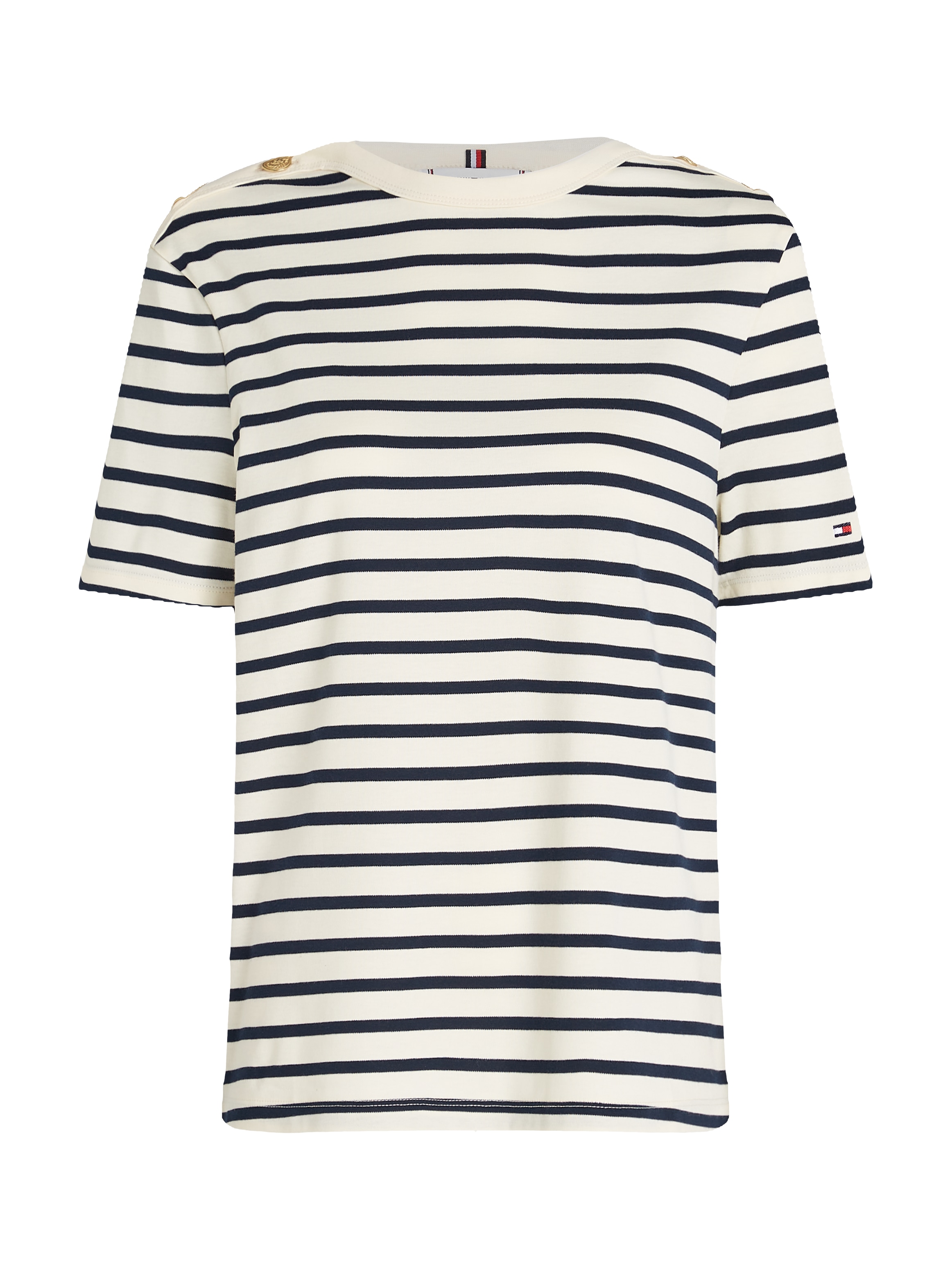 Tommy Hilfiger Rundhalsshirt »REG STRIPE GOLD BTN C-NK SS«, mit goldfarbenem Knopf
