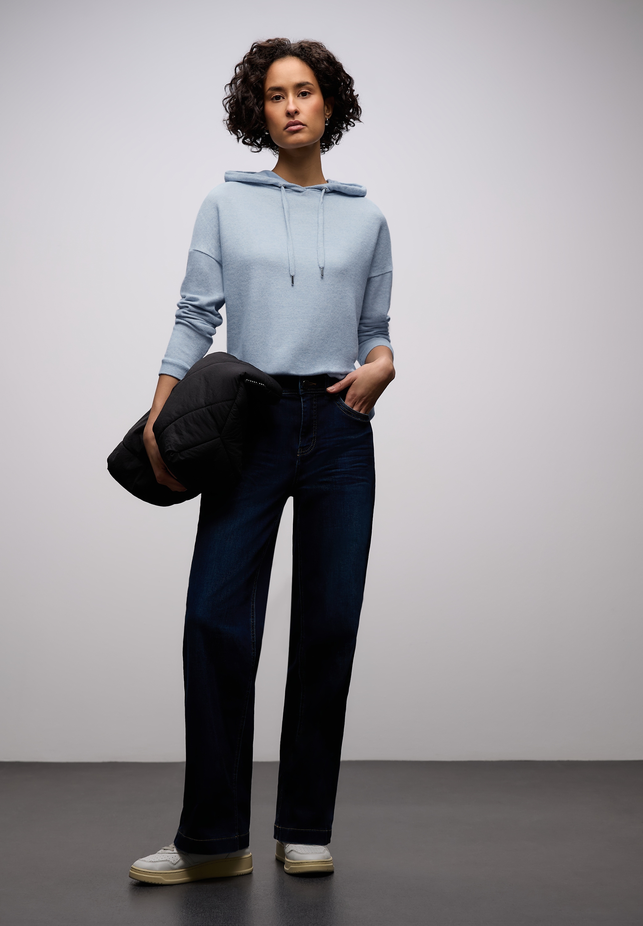 STREET ONE Kapuzenpullover mit Kapuze mit Tunnelzug und im Melange-Look