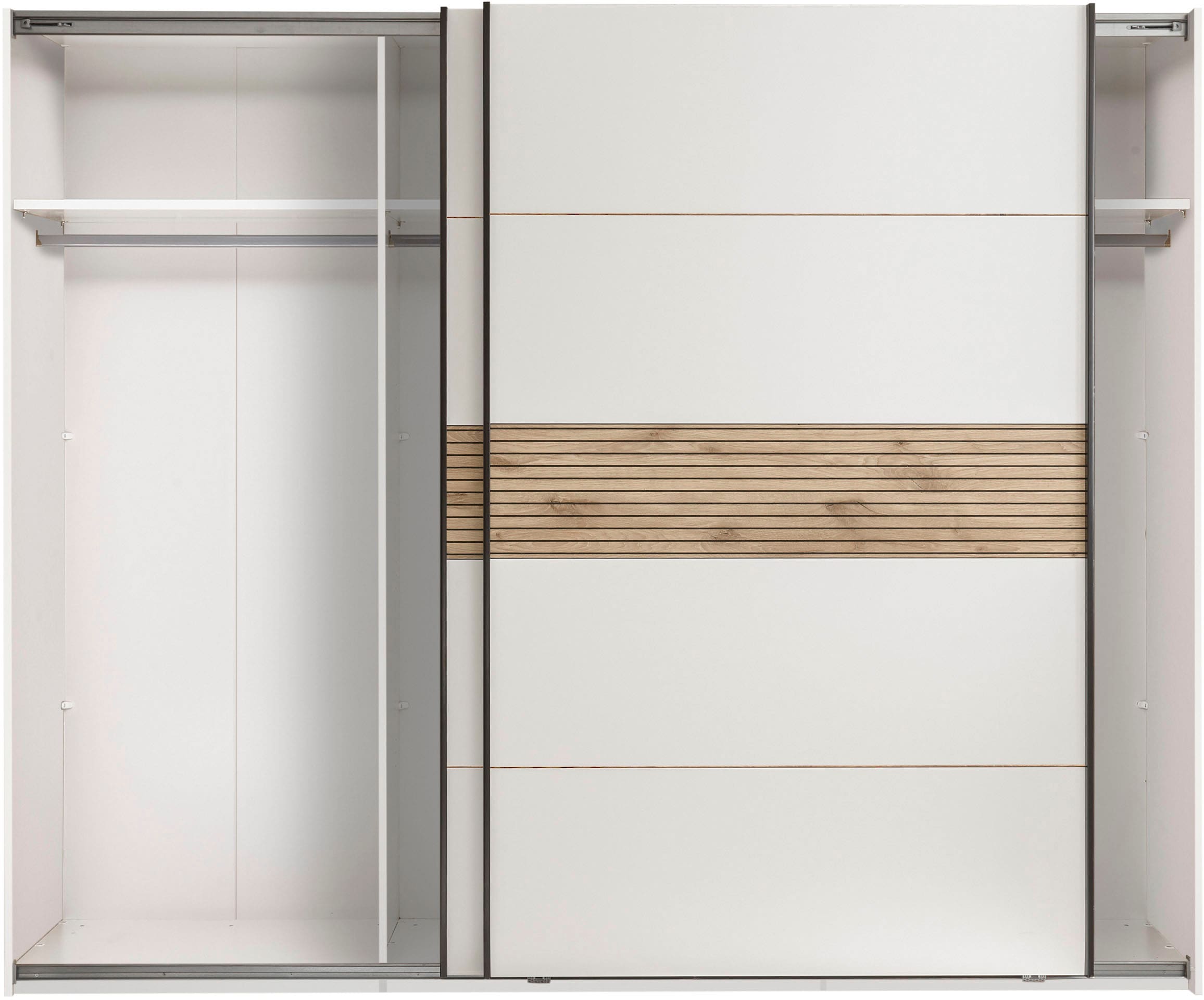 Schlafkontor Kleiderschrank »Leo Schwebetürenschrank, Schiebetürenschrank mit Spiegel«, Absetzung in Viking Oak heller Rillenoptik und Spiegel