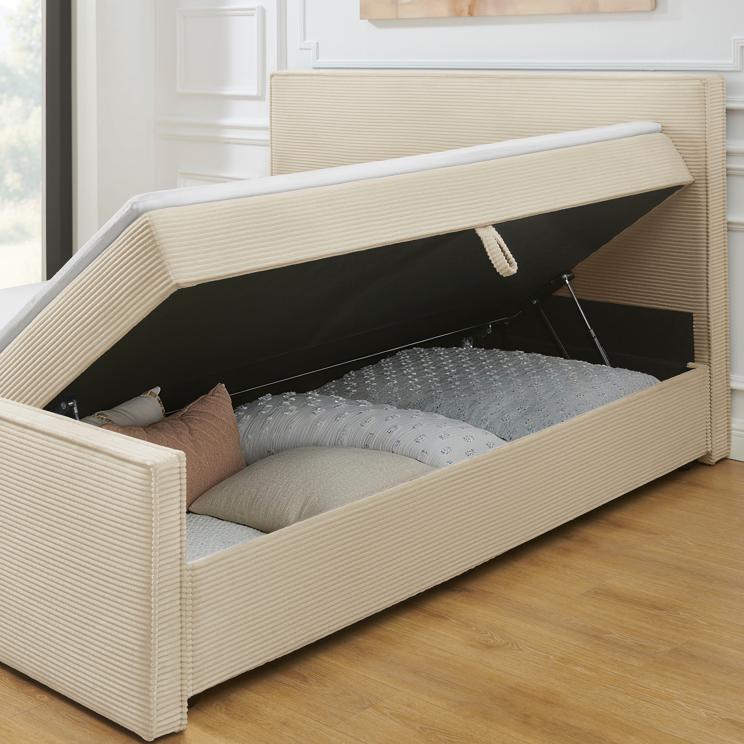 GOODproduct Boxbett »Henno inkl. Bettkasten und Topper, Liegefläche 180x200cm« erhältlich in hochwertigem Cord-Stoff und der Grösse 180x200 cm