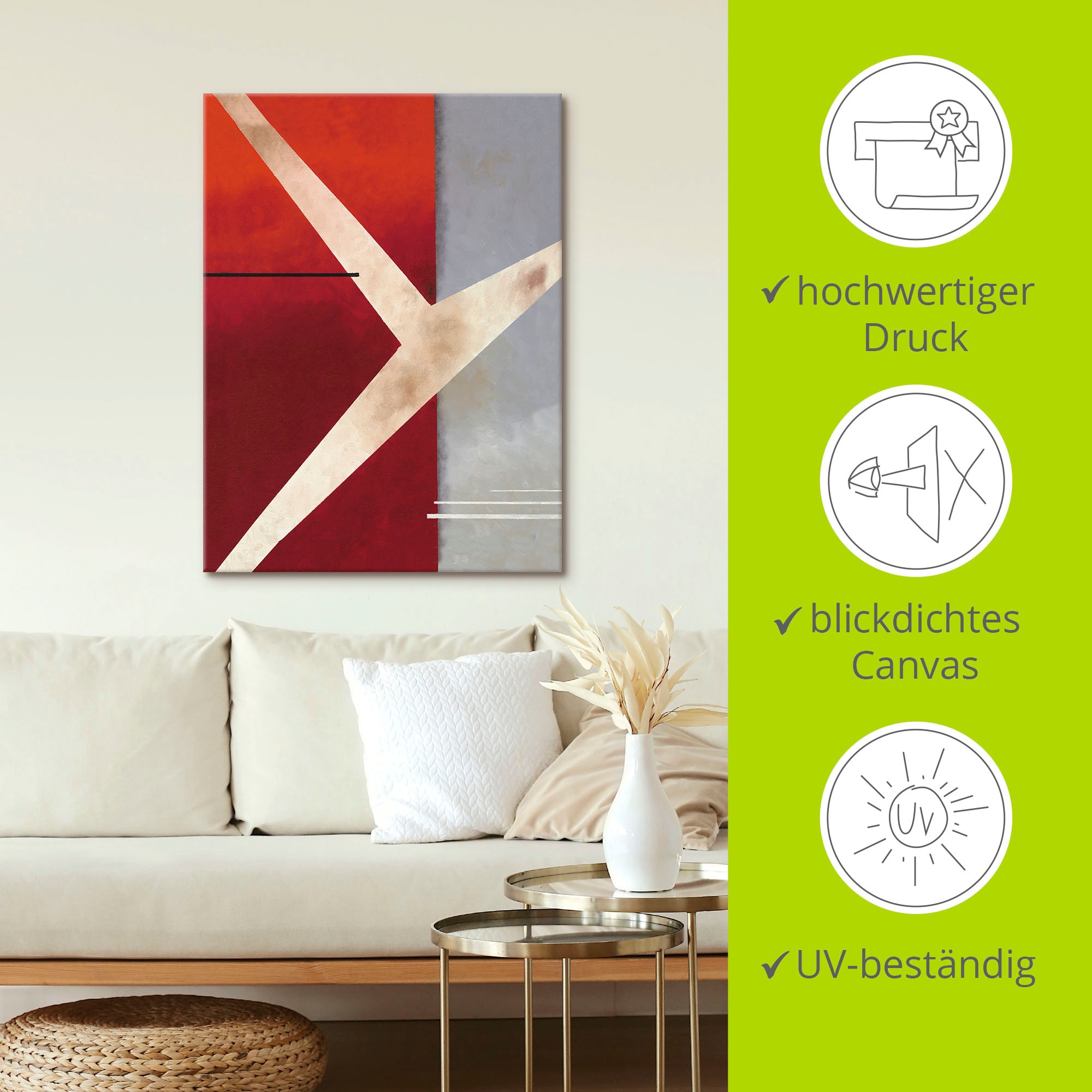 Artland Wandbild »Abstrakt in rot-grau«, Gegenstandslos, (1 St.), als Leinwandbild, Poster in verschied. Grössen