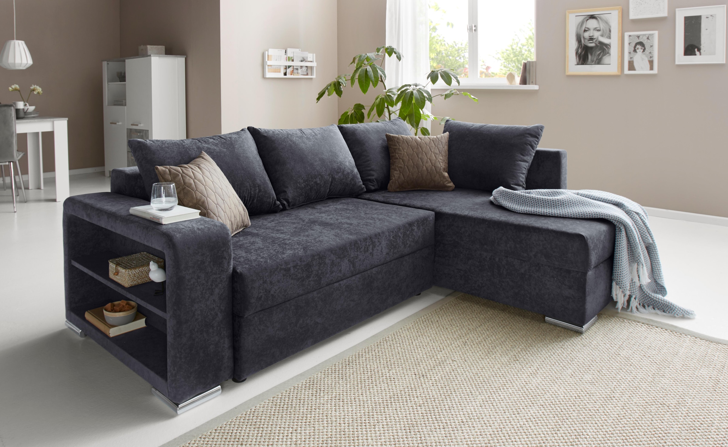 COLLECTION AB Ecksofa »John L-Form«, inklusive Bettfunktion und Bettkasten