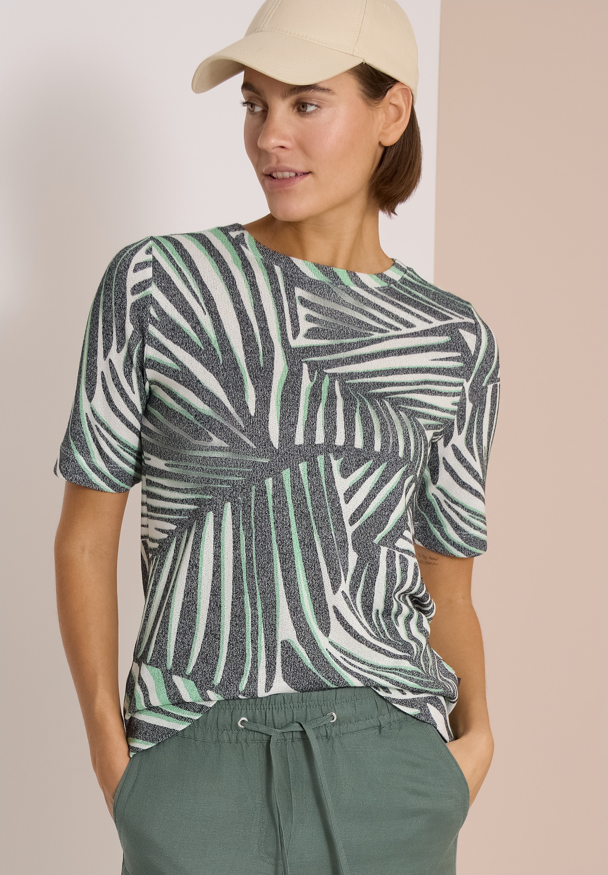 Image of Cecil Kurzarmshirt Sommershirt mit Boatneck und Allover-Print