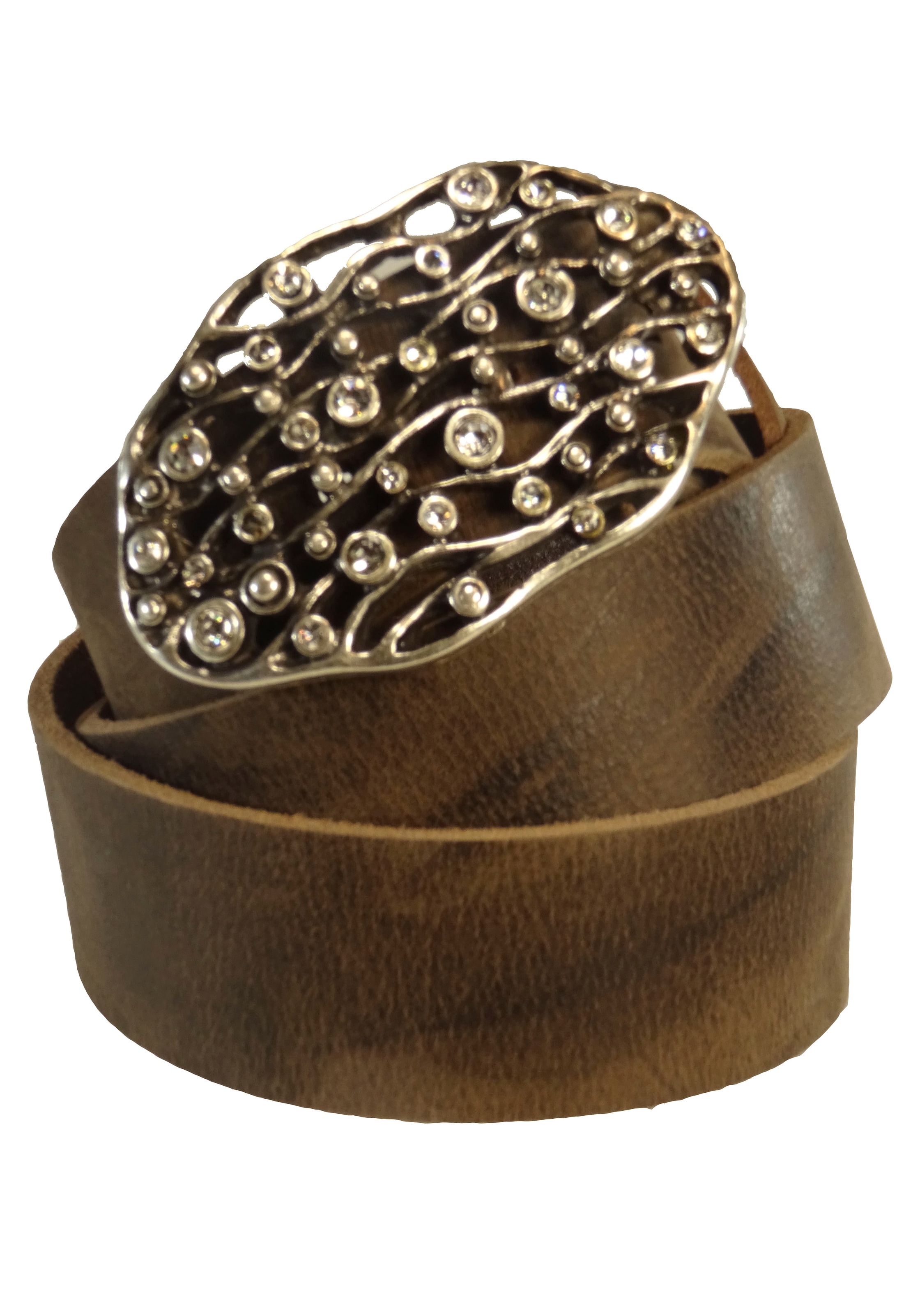 RETTUNGSRING by showroom 019° Ledergürtel mit austauschbarer Schliesse »Welle Oval Mit Strass Weiss«, 4cm