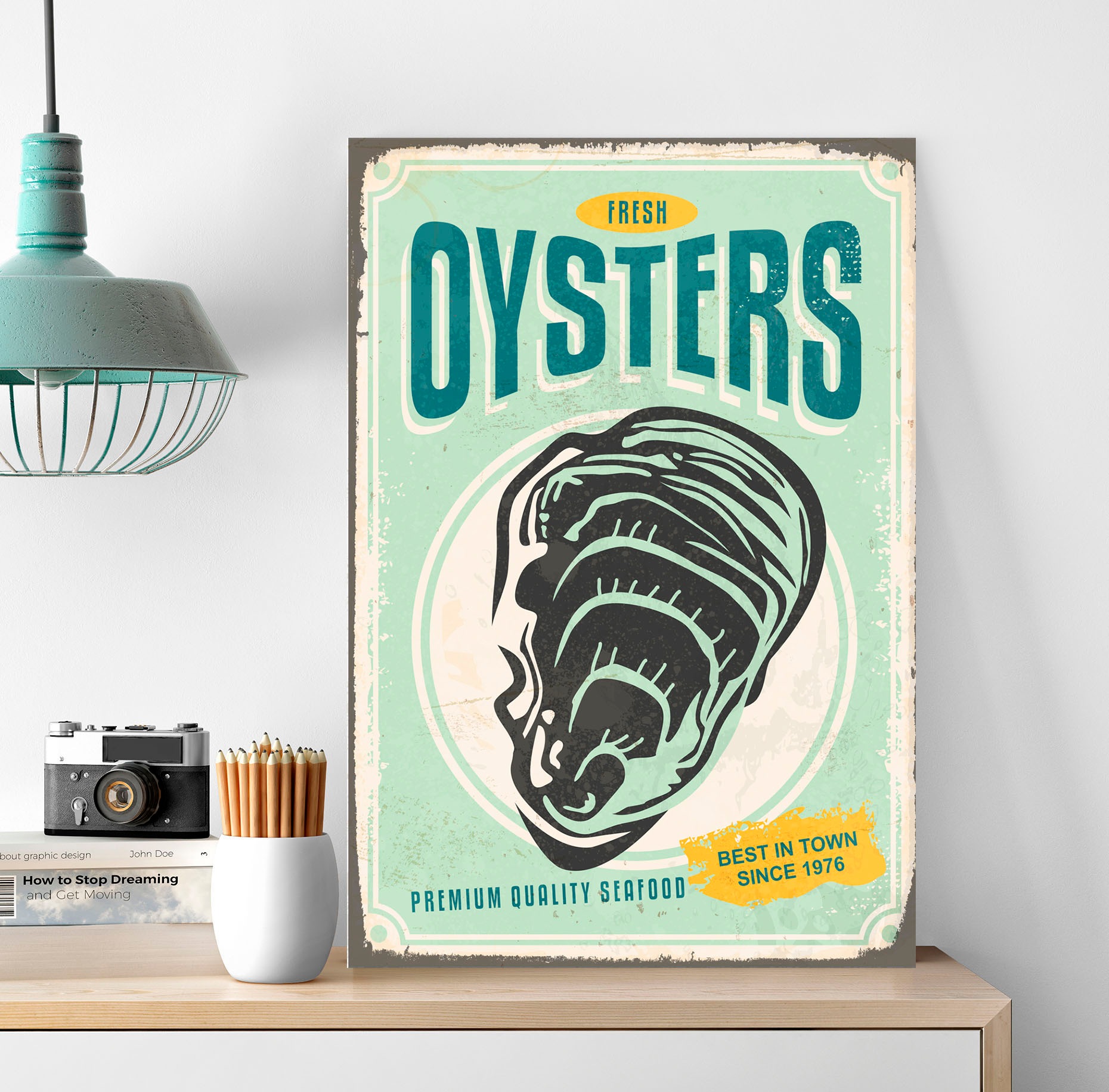 Image of queence Metallbild "Oysters" Essen Schriftzug Schriftzüge 1 Stk. tlg. Stahlschilder