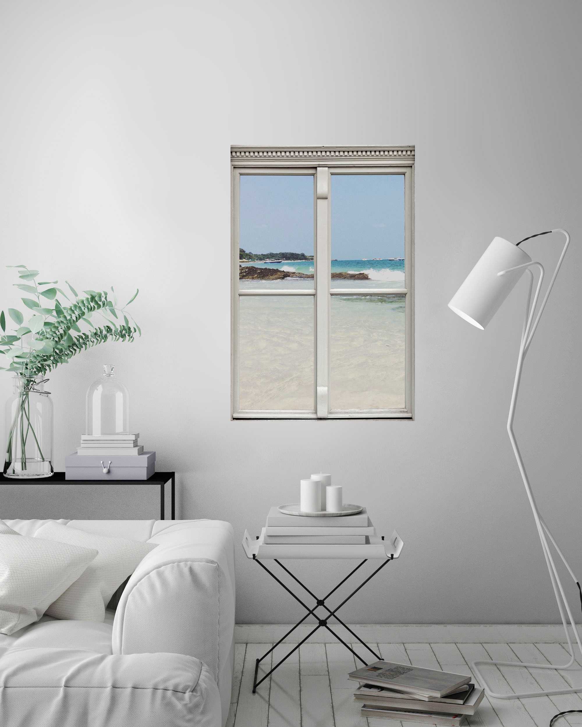 queence Autocollants muraux »Strand« Wandsticker, Wandbild, selbstklebend, 3D, Fenster