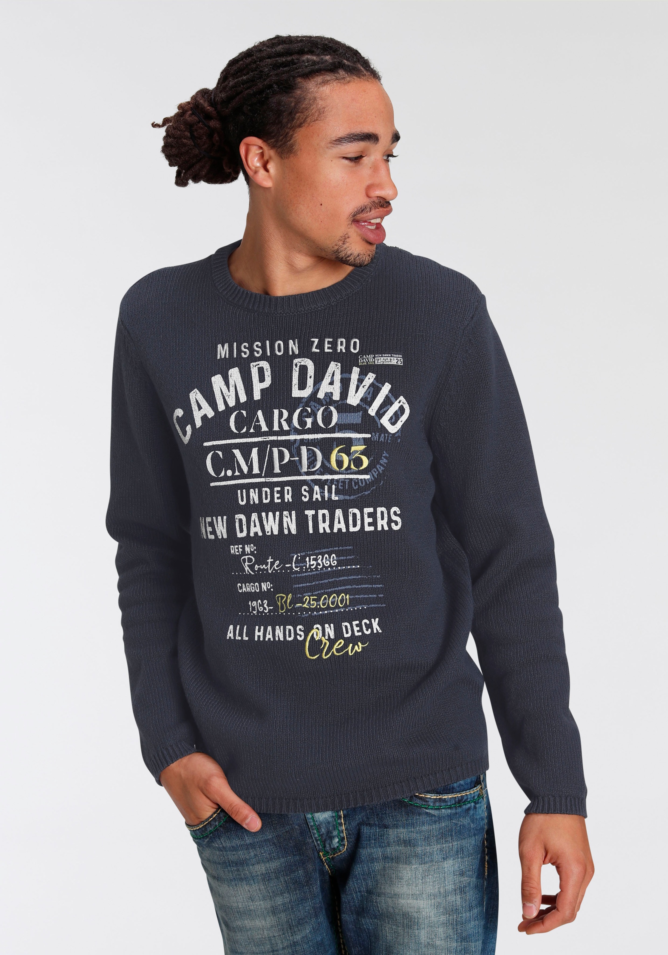 Image of CAMP DAVID Rundhalspullover, mit Logoschriftzügen bei Ackermann Versand Schweiz