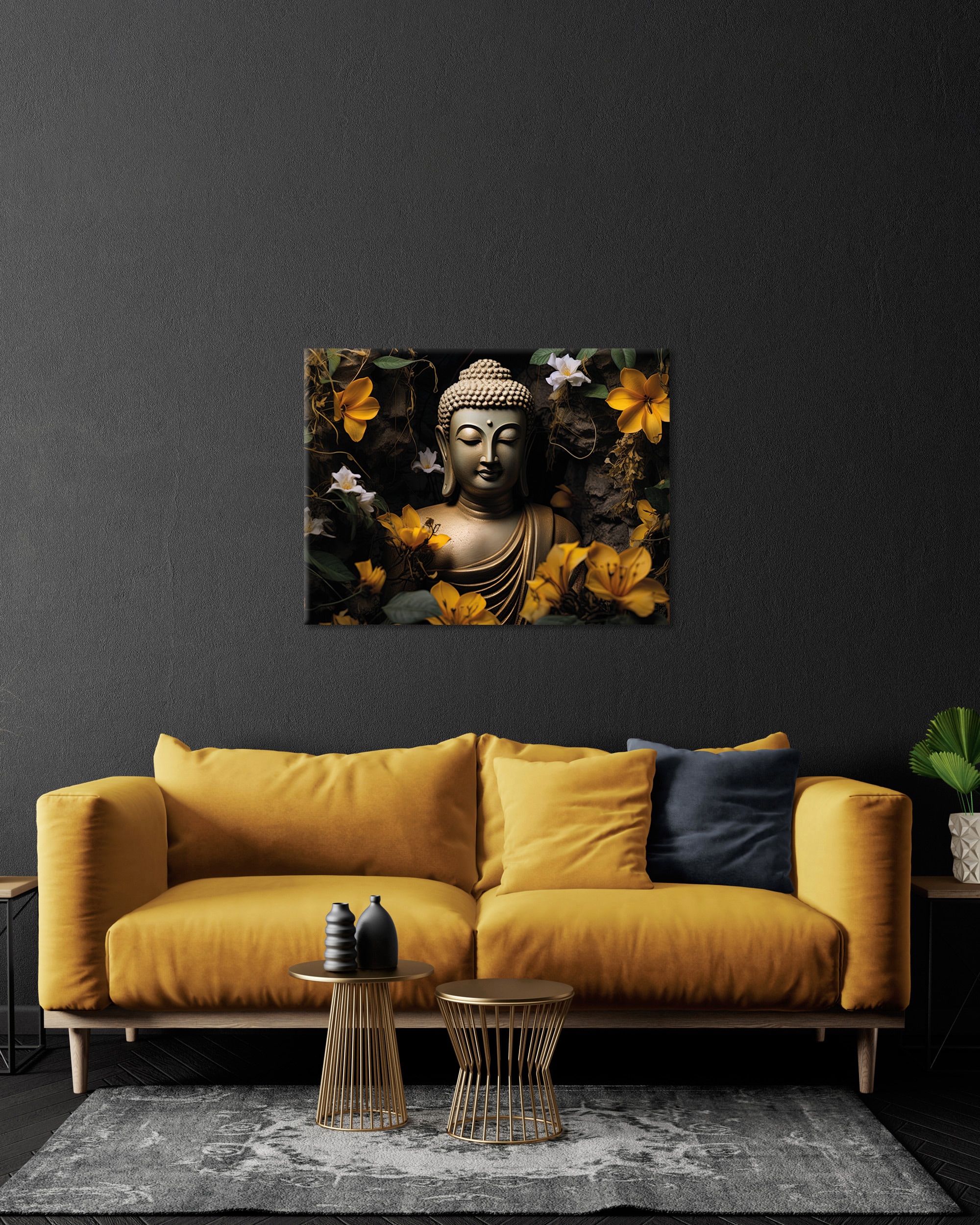 Bönninghoff Tableau sur toile »Wandbild BUDDHA 46x61 cm – Leinwandbild Keilrahmen Deko modern« Bouddha | Images de fleurs | Nature 1 cuis tlg. tendu sur châssis