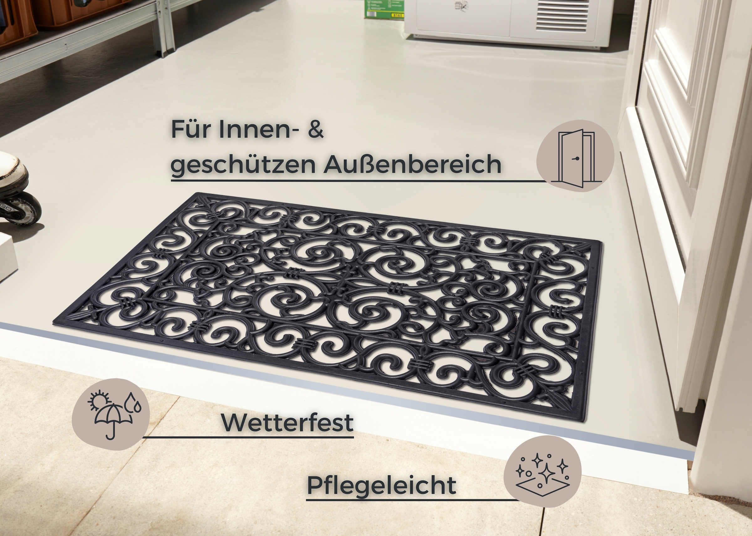 HANSE Home Fussmatte »Ornaments, Türmatte«, rechteckig, 10 mm Höhe, Gummi, Schmutzfangmatte, Outdoor, Rutschfest, Innen, Gummimatte