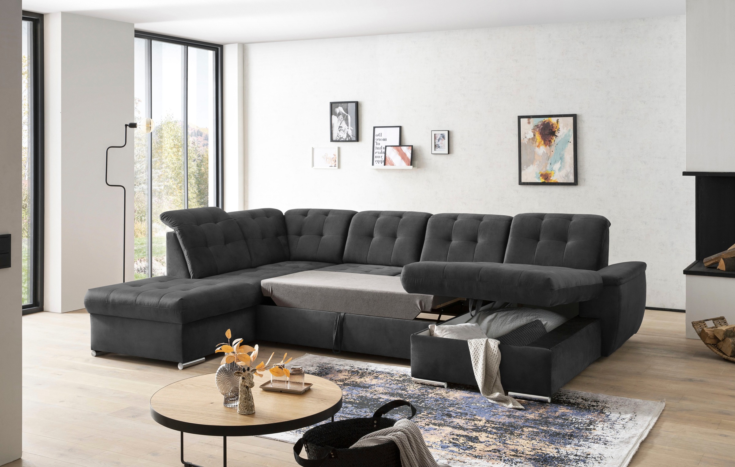 exxpo - sofa fashion Wohnlandschaft »Durango, aufwendige Sitz- und Rückenverarbeitung, bequem, U-Form«, inkl. Kopfteilverstellung, wahlweise mit Bettfunktion und Bettkasten