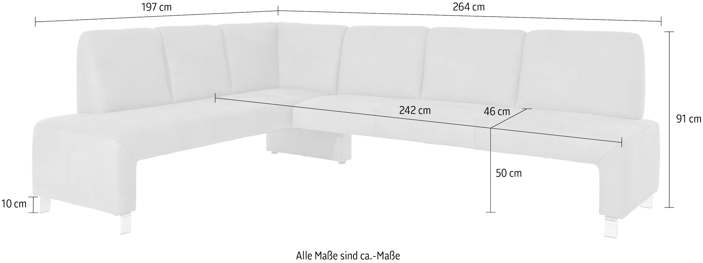 exxpo - sofa fashion Eckbank »Intenso, modern, wahlweise in Leder oder Textil, 264/197 cm (B/T)«, hohe Bodenfreiheit, frei im Raum stellbar, hoher Sitzkomfort