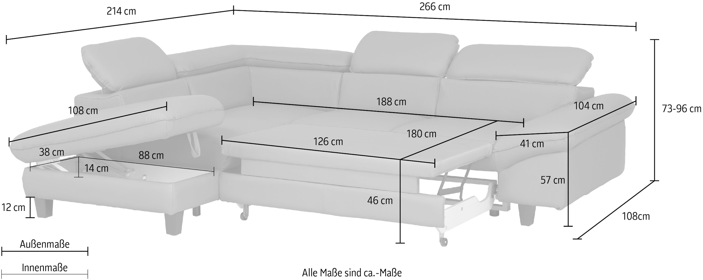 Home affaire Ecksofa »Pilot L-Form«, mit Kopfteilverstellung, wahlweise mit Bettfunktion & Bettkasten