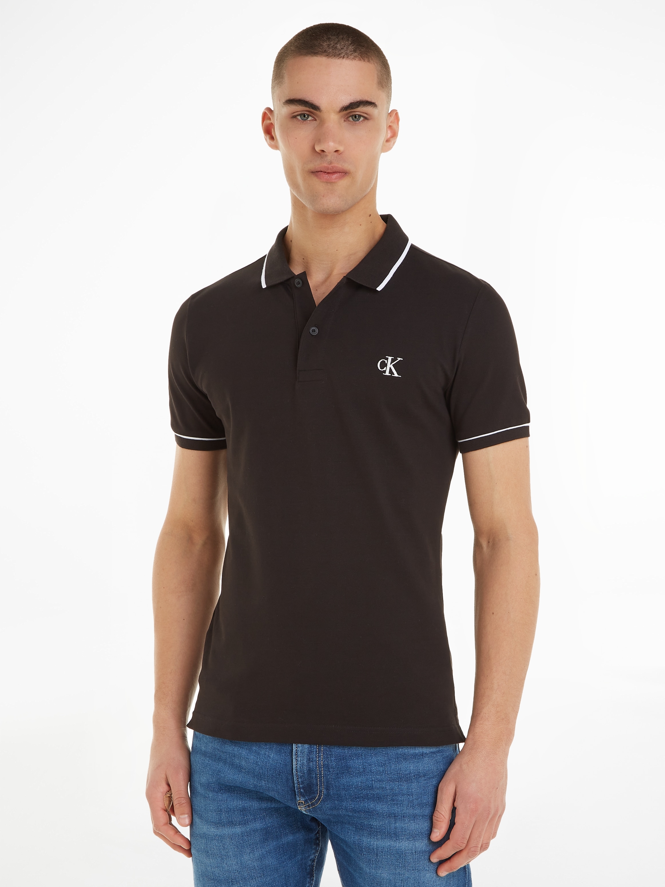 Image of Calvin Klein Jeans Poloshirt "CK ESSENTIAL TIPPING SLIM POLO" mit Markenstickerei