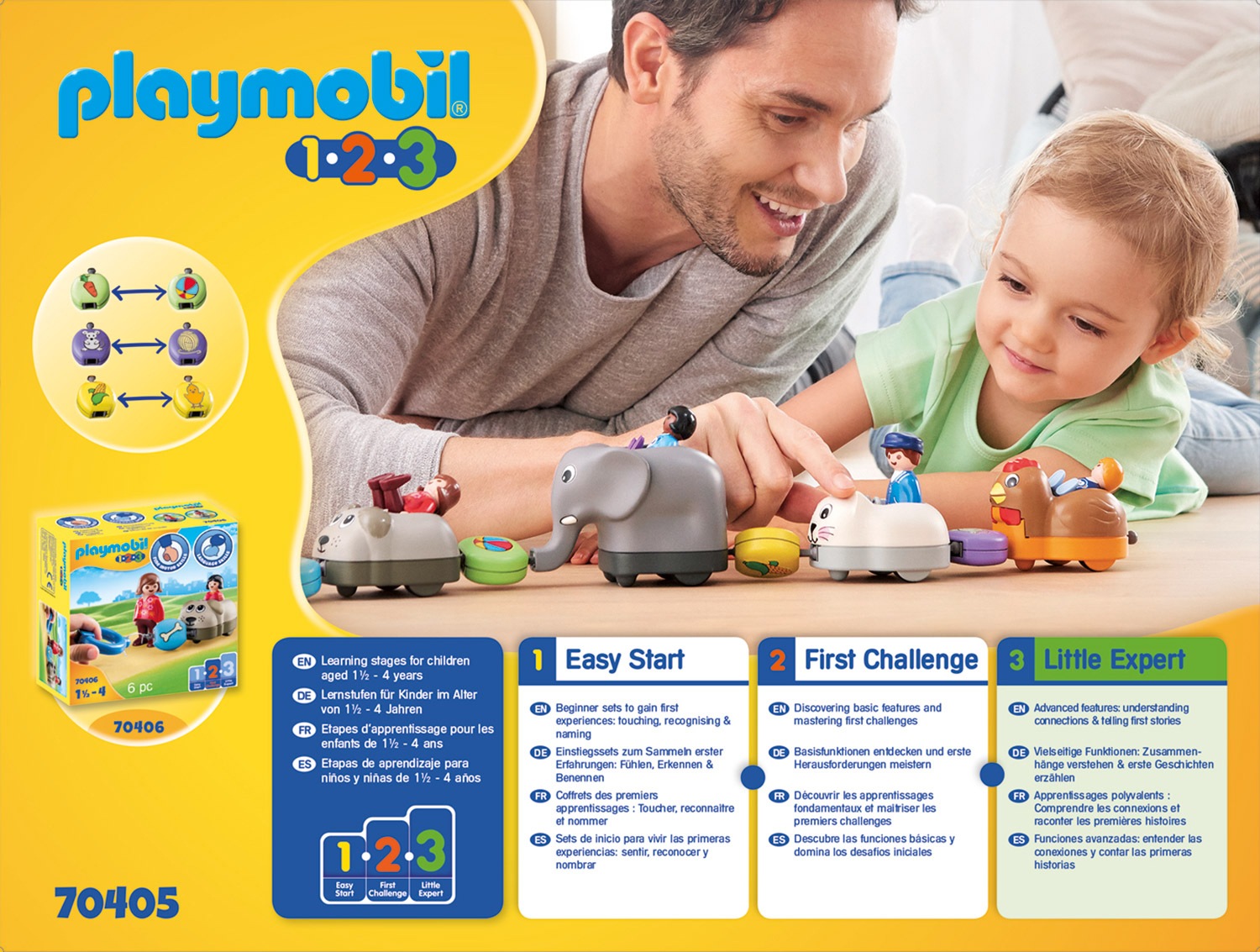 Playmobil® Konstruktions-Spielset »Mein Schiebetierzug (70405), Playmobil 1-2-3«, (9 St.), Made in Europe