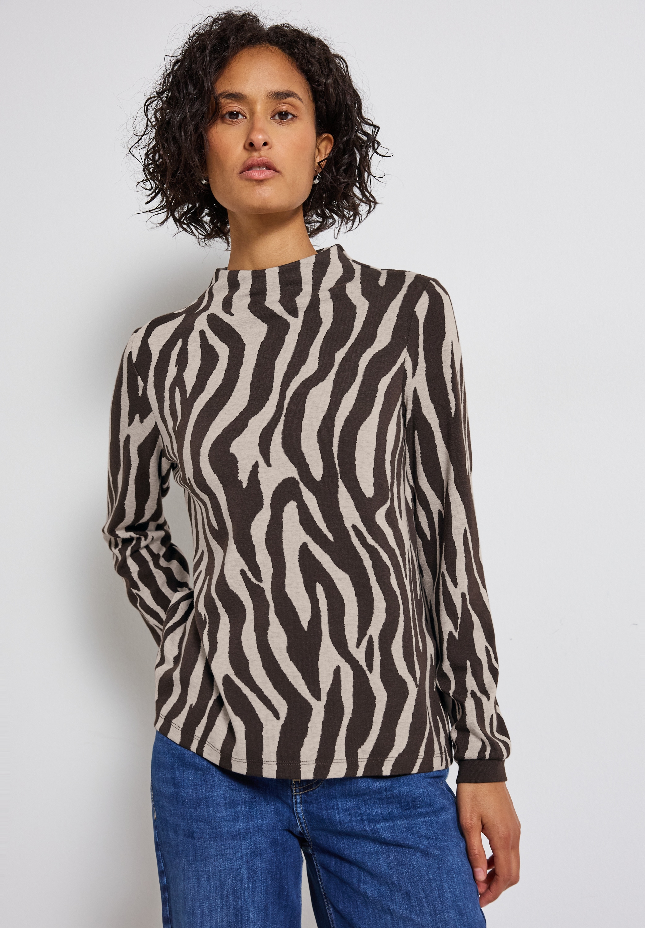 Image of STREET ONE Rundhalspullover mit Zebra Print, Animal Print