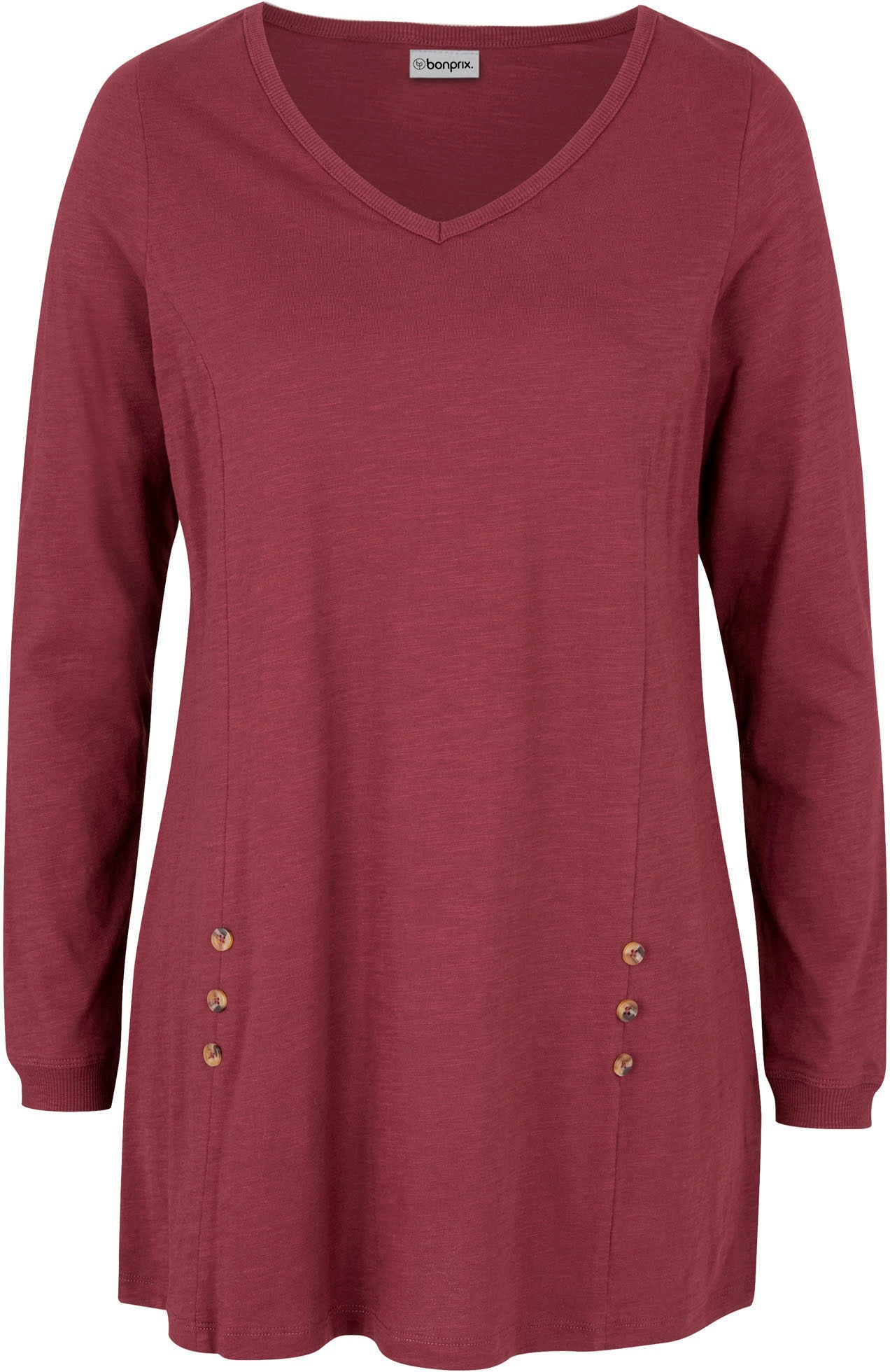 bonprix T-shirt long A-Linie, mit dekorativen Knöpfen, aus Baumwolle, Casual Stil