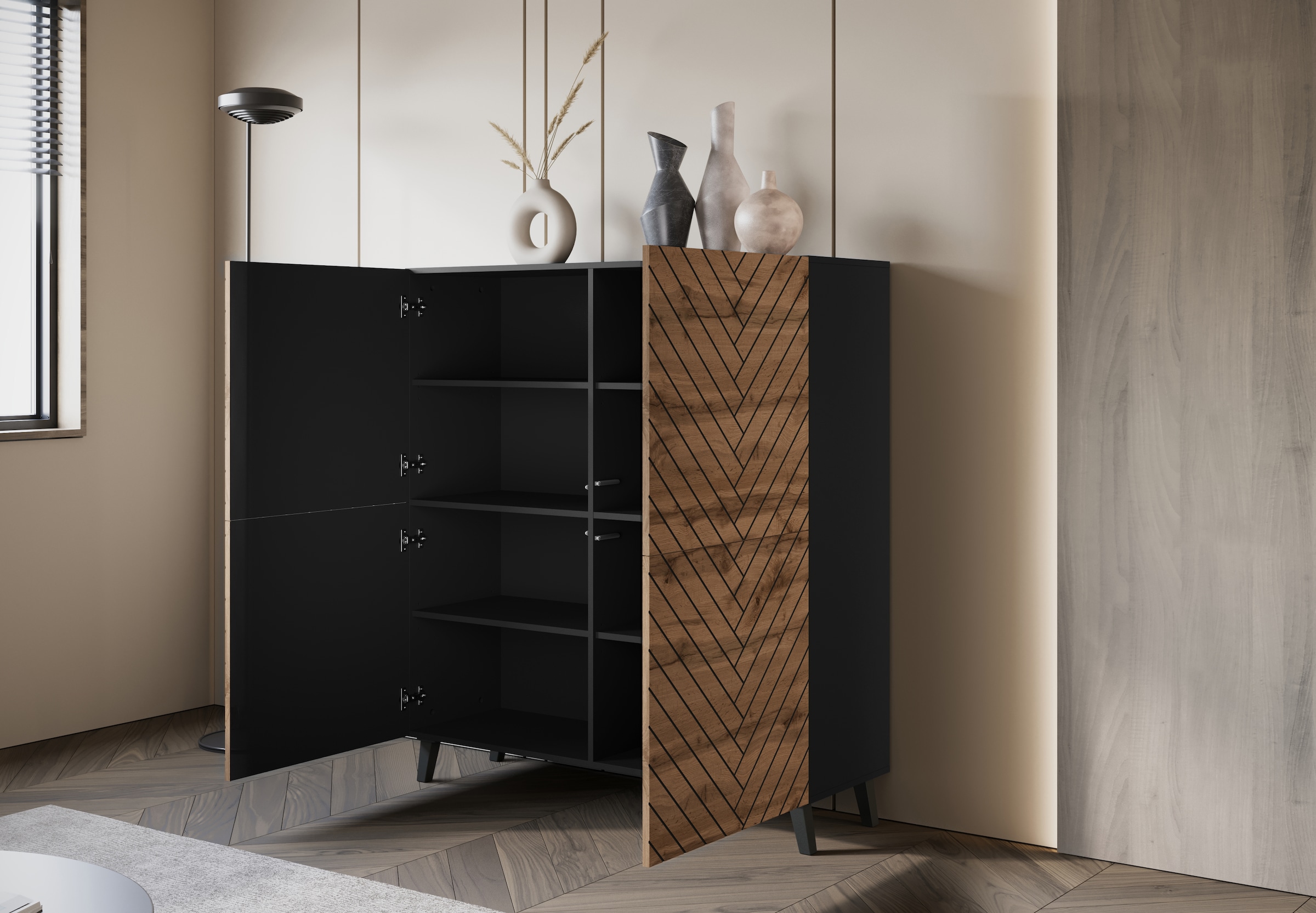 Home affaire Buffet haut »Phuket, Front MDF« commode moderne avec 4 portes et 8 compartiments, largeur 120 cm
