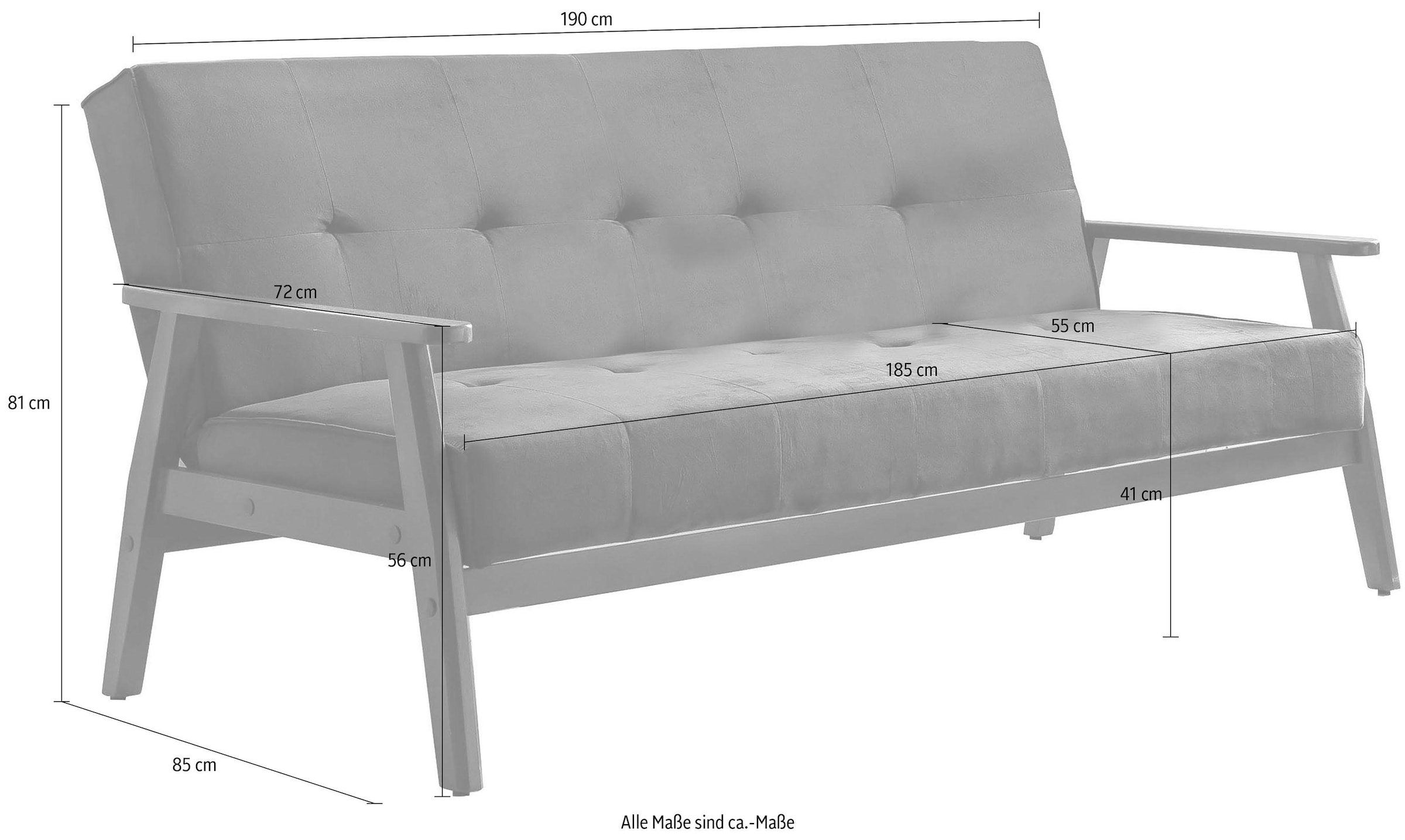 SalesFever Schlafsofa »Skagen, Sofa, 3-Sitzer«, Holzgestell Sofa: Entspannung und Schlaf auf 190cm Breite