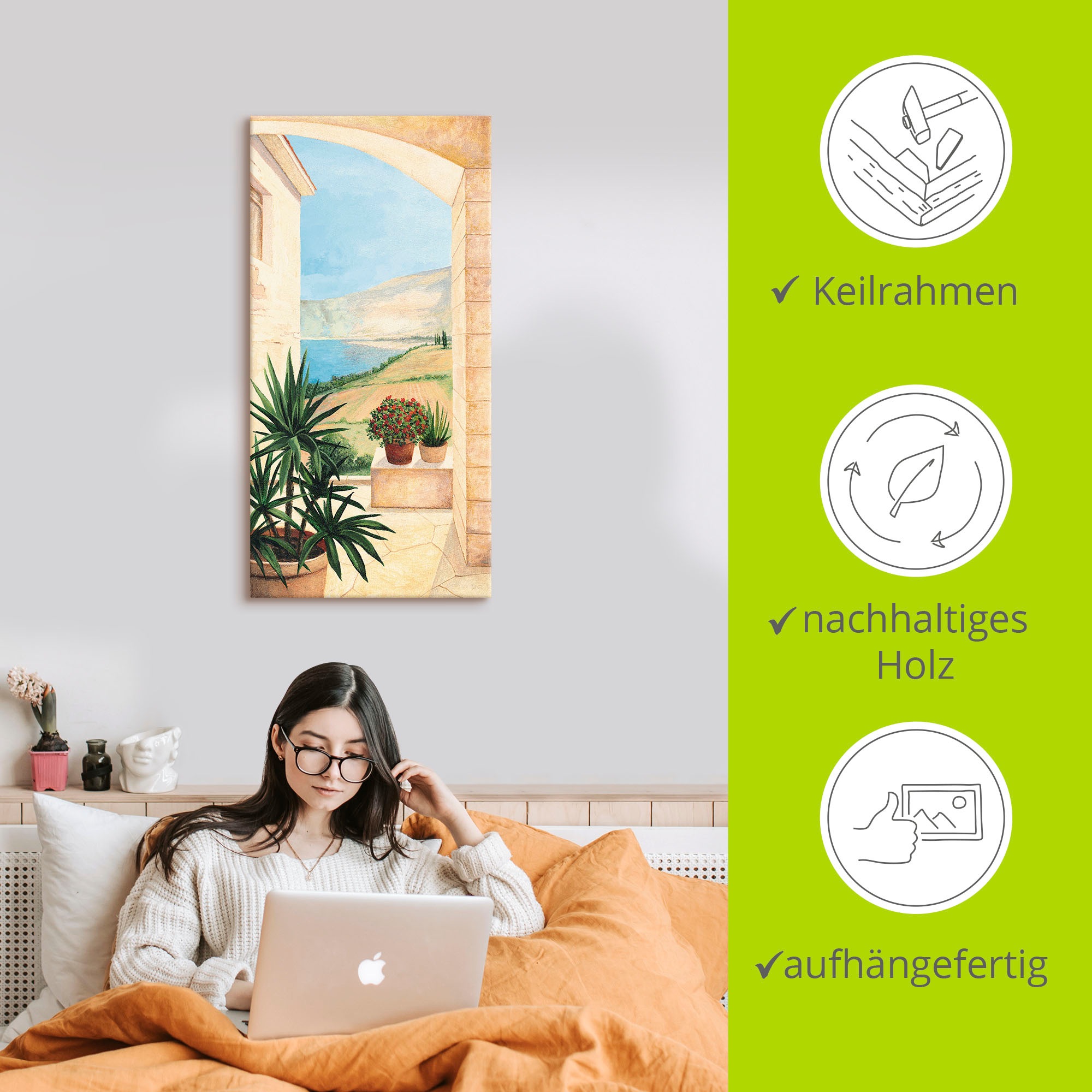 Artland Tableau sur toile »Blick auf Toskanalandschaft« 1 cuis tlg. auf Holzrahmen gespannt