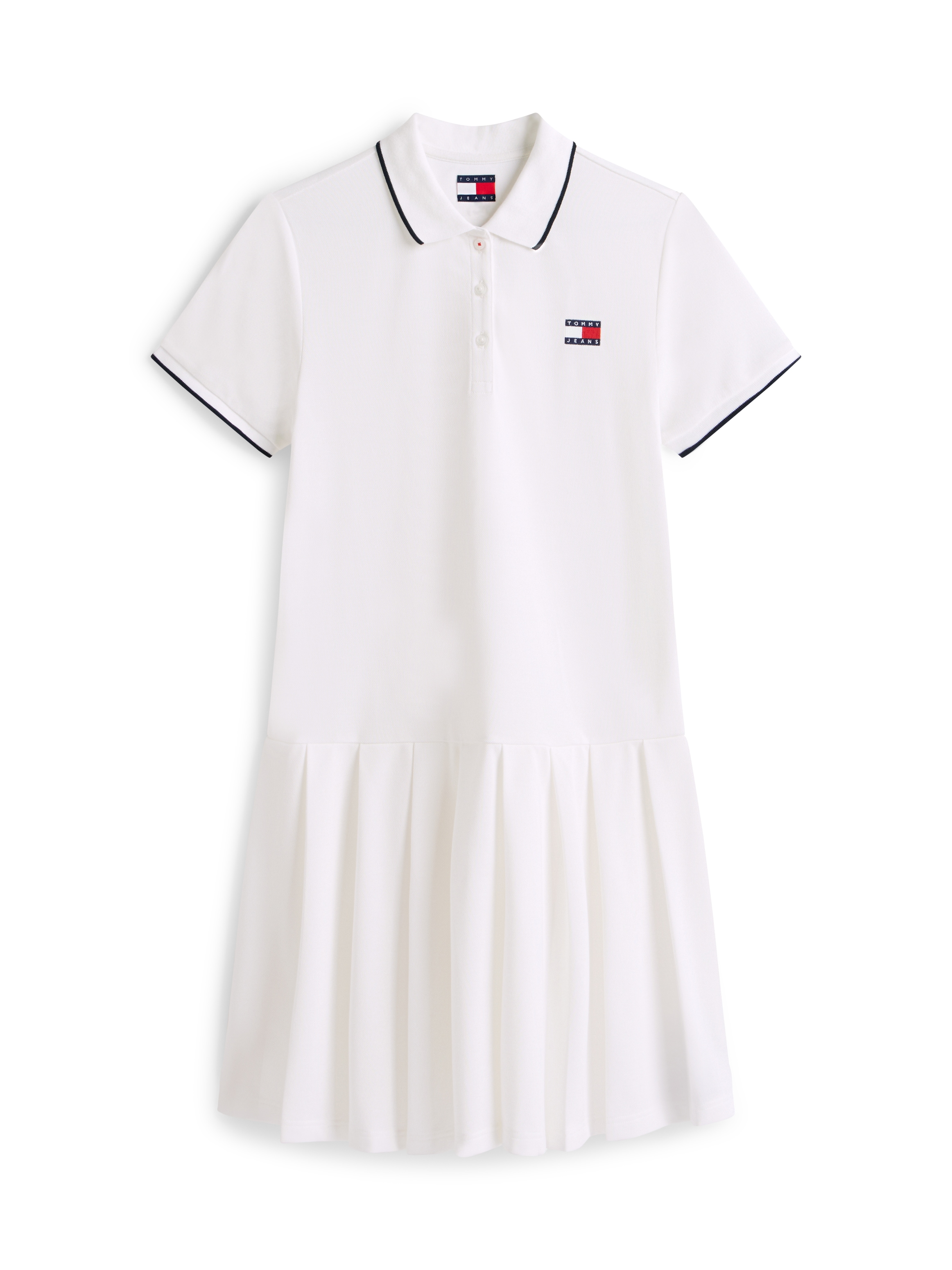 Tommy Jeans Robe polo »TJW BADGE PLEAT PIQUE DRESS EXT« avec détails contrastés, coupe décontractée