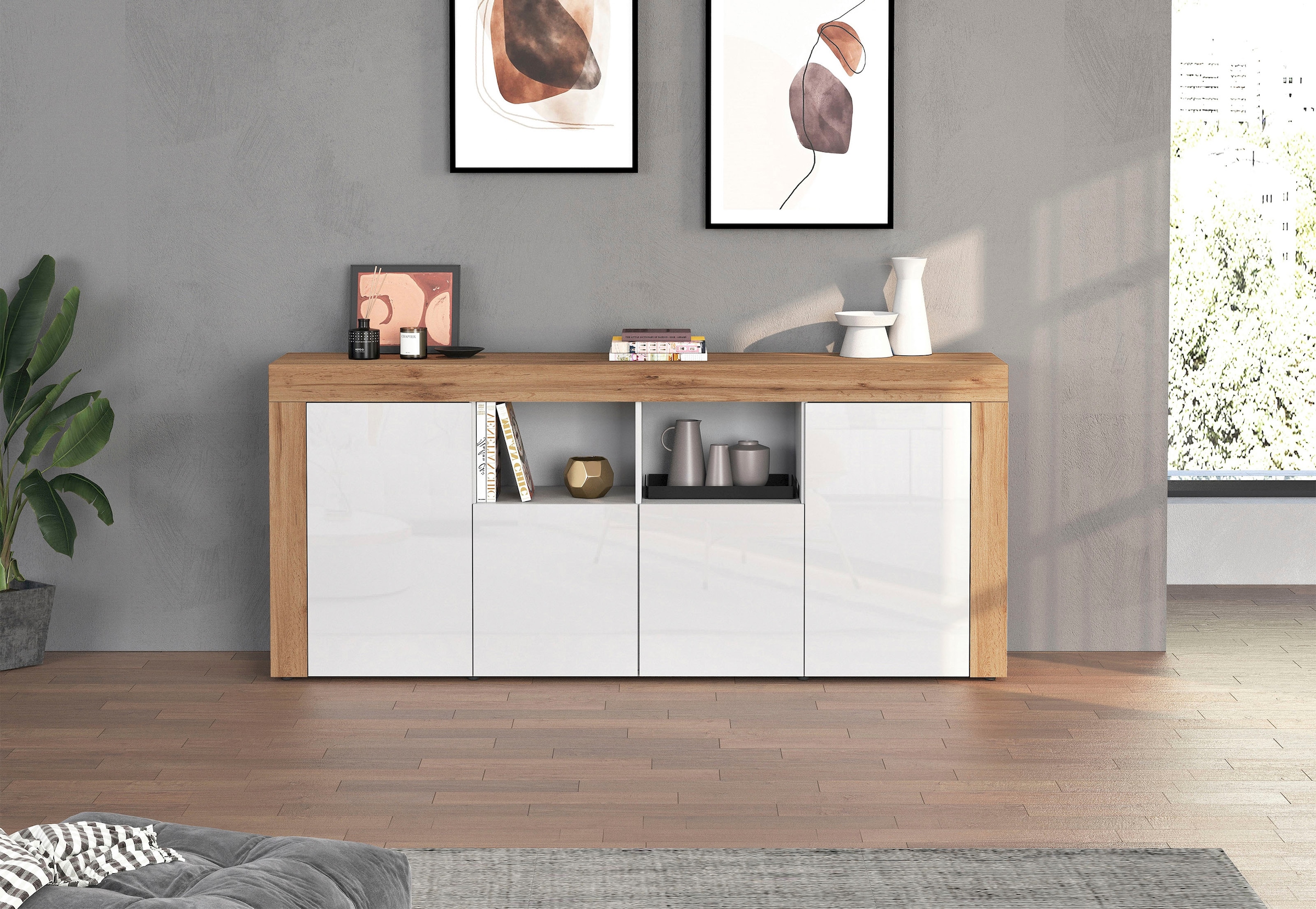 GOODproduct Sideboard »CHRONOS Breite 200 cm  mit 4 Türen, 2 offene und 8 geschlossene Fächer« 1 Stk. tlg. Sideboard,Kommode, Schrank, Grifflos mit Push to Open, Made in Italy