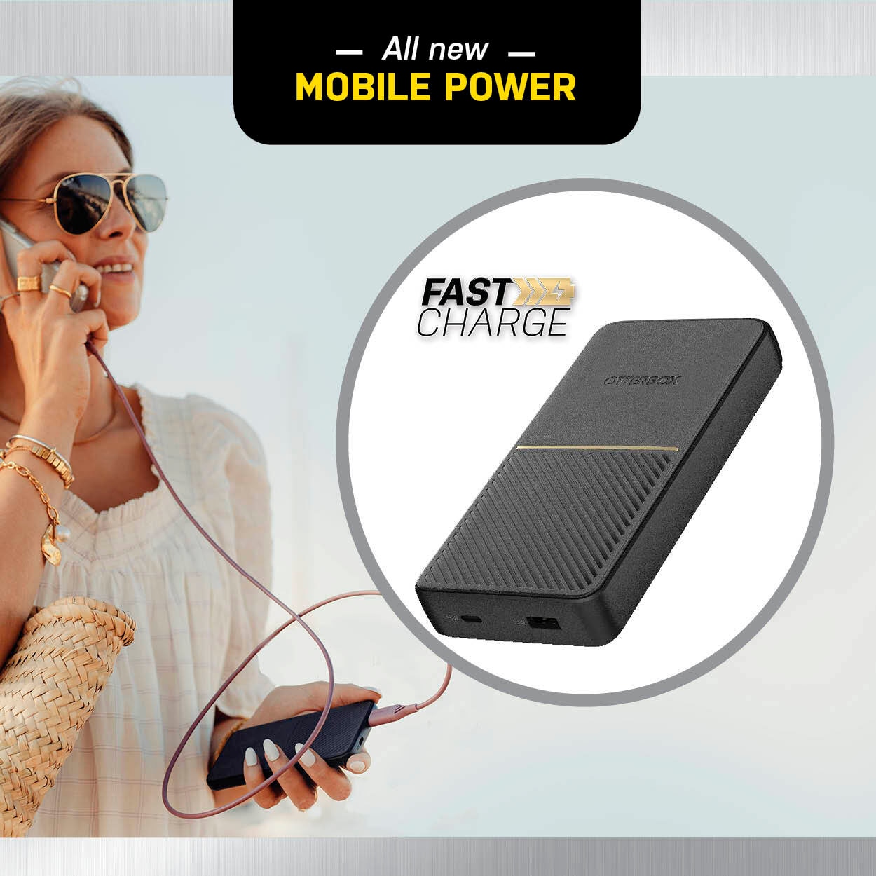 Otterbox Powerbank »Power Bank,schnelles Laden,20000 mAh externer Akku mit USB-A u. USB-C«, 20000 mAh, 12 V, Status LED, schlankes, sturzgeschütztes robustes Design