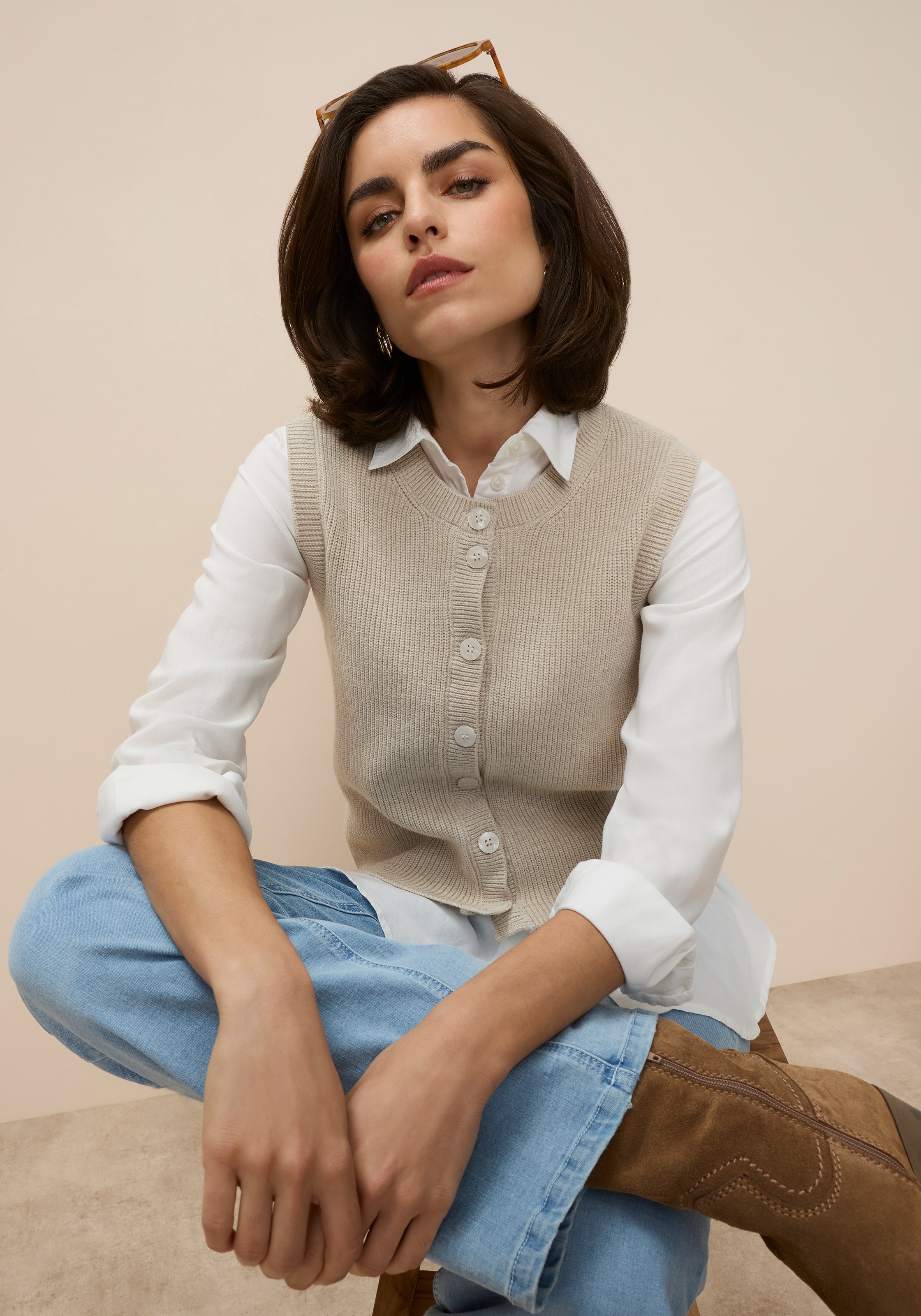 Image of Tamaris Kurzarmpullover mit trendigem Schnitt und Knopfleiste