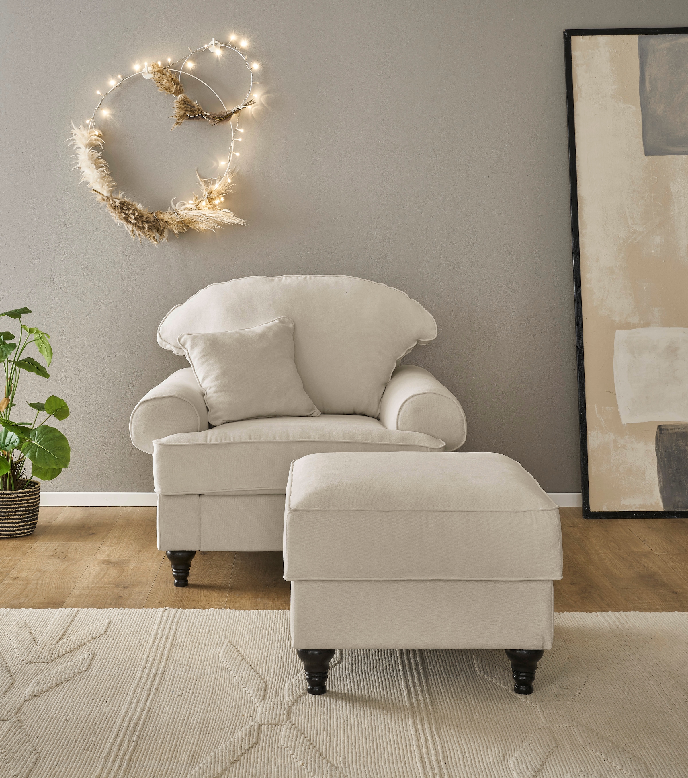 Image of Home affaire Sessel "WESTMINSTER" Set, 1Sessel, 1 Hocker, 2 Stk. tlg. mit Federkern-Polsterung