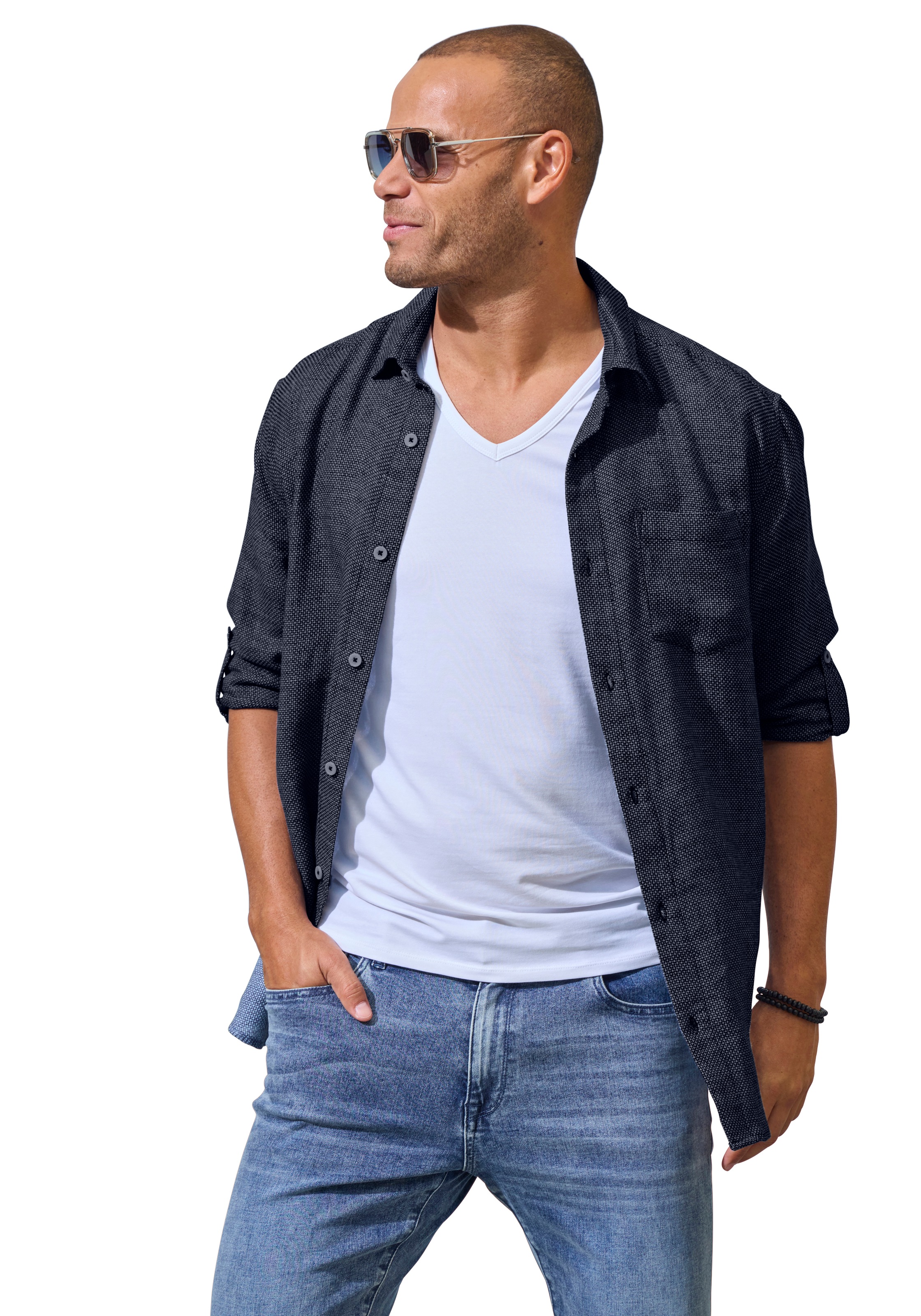 John Devin T-shirt »mit tiefem V-Ausschnitt, V-neck, Unterziehshirt« pack de 3,  en coton élastique de qualité