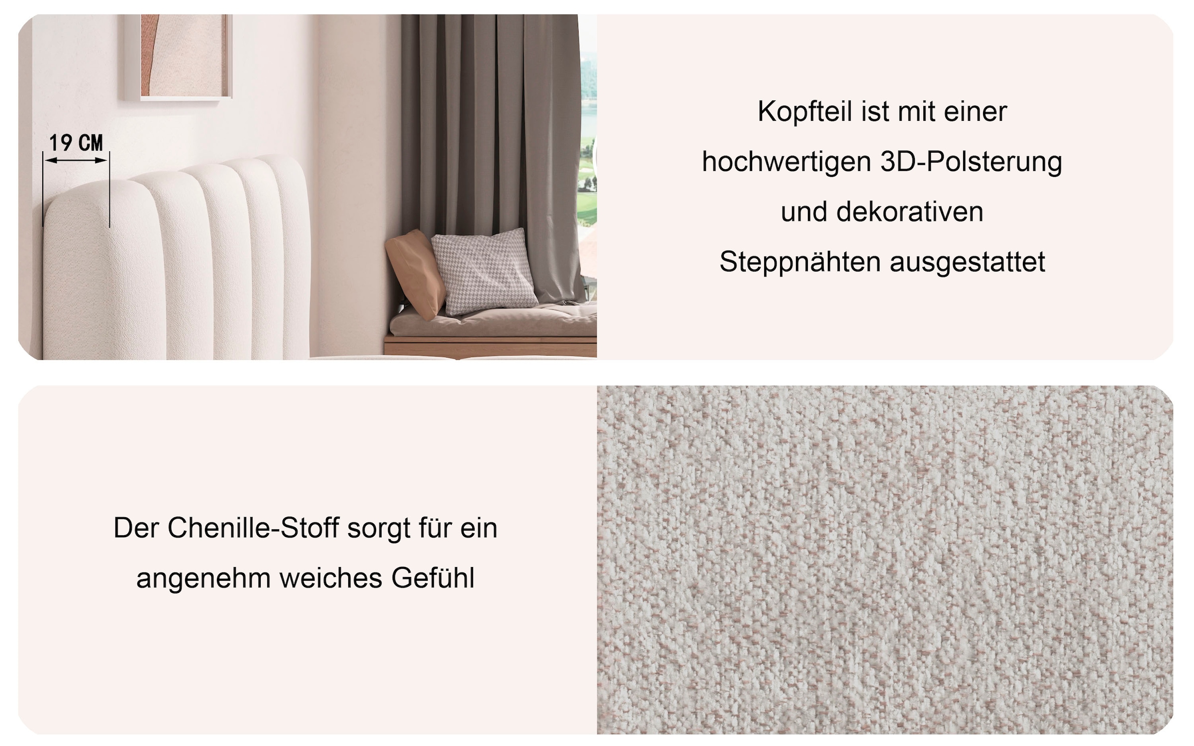 Home affaire Lit rembourré »MERLINDA in der Breite 180cm, inkl. Lattenrost und Bettkasten« gepolstertes Kopfteil und Rahmen, Bezug im Chenillecharakter