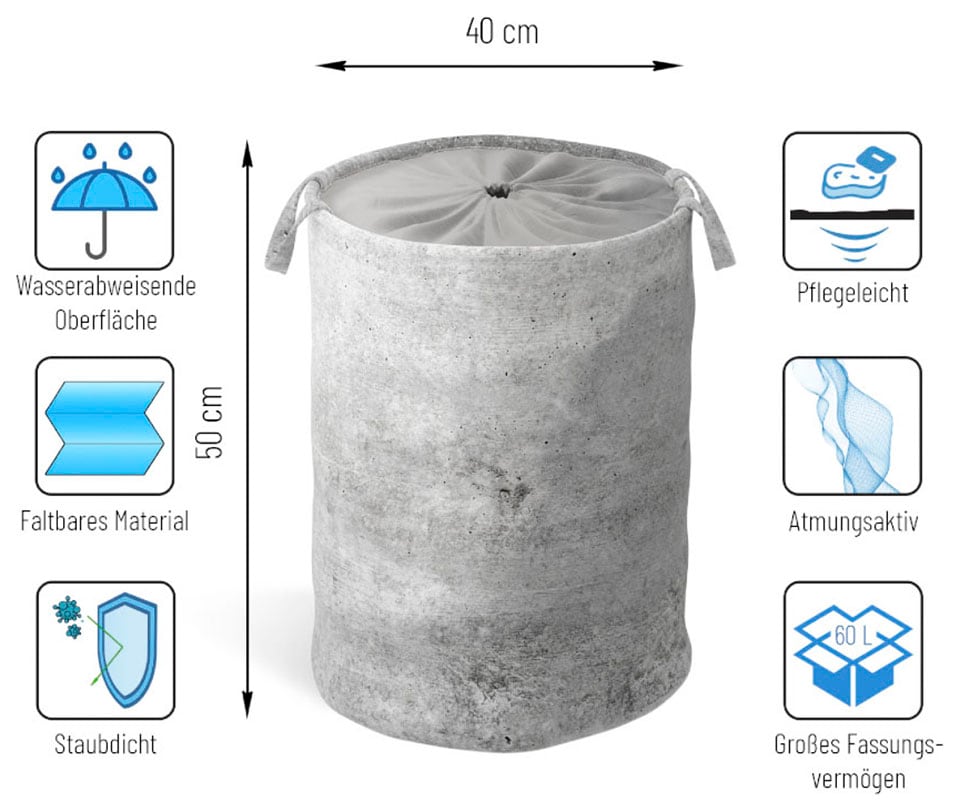 Sanilo Wäschekorb »Beton«, kräftige Farben, samtweiche Oberfläche, mit Deckel