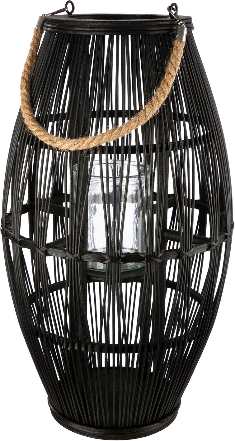 Image of GILDE Windlicht "Windlicht Kegel Yantai schwarz" Deko Windlicht Flechtoptik Henkel asiatisch Boho gemütlich