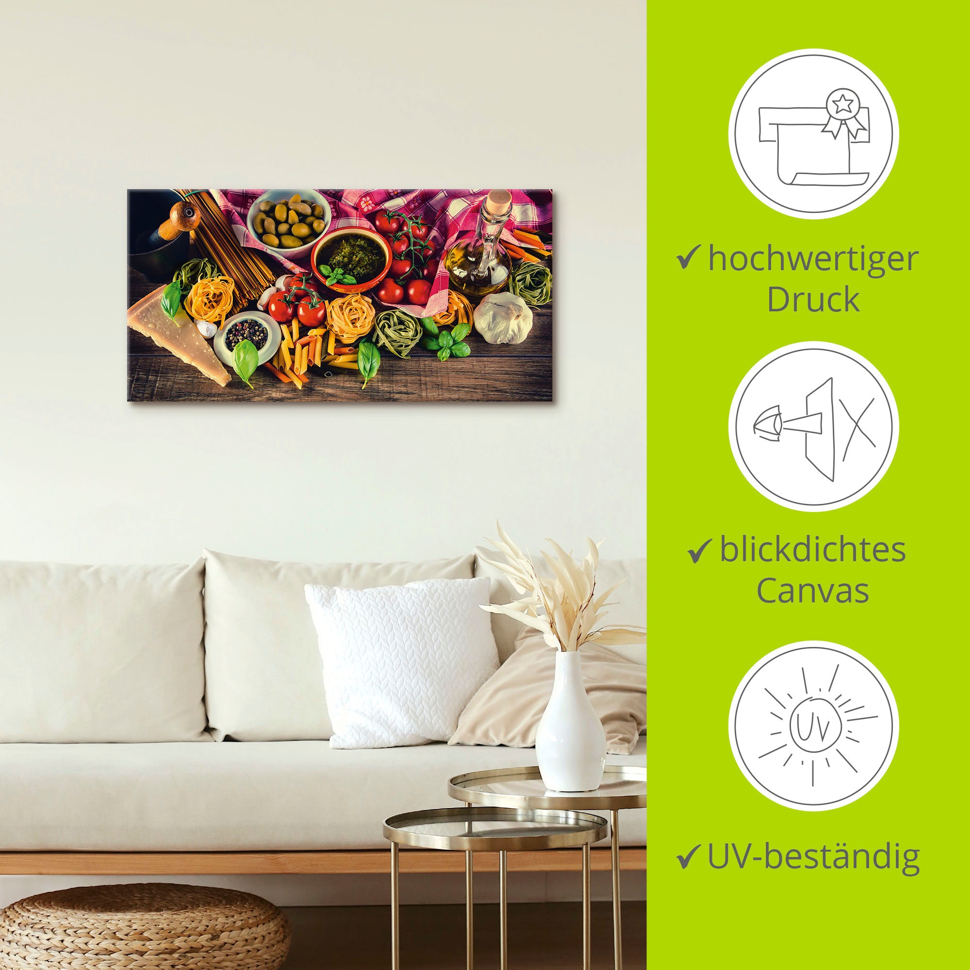 Artland Tableau sur toile »Italienisch mediterrane Lebensmittel« 1 cuis tlg. auf Holzrahmen gespannt