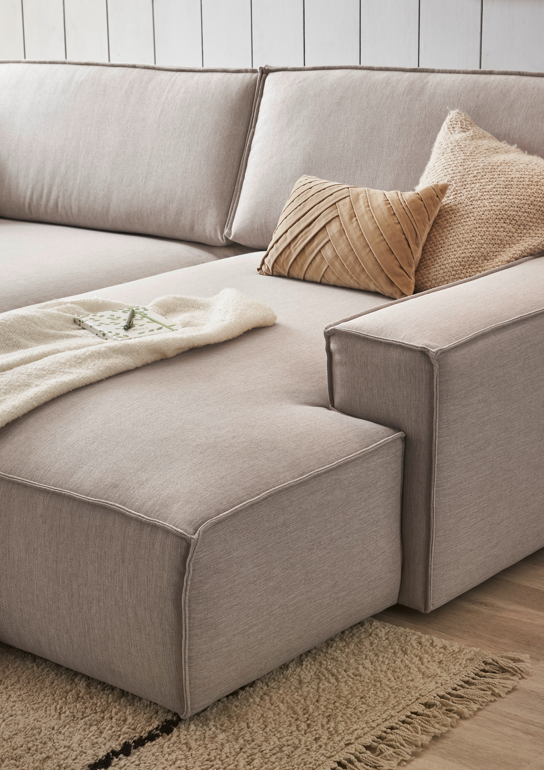 Home affaire Ecksofa »NEU: SHERWOOD XXL 284, Big-Sofa L-Form, tiefe Sitzfläche 95 cm, Cord«, Recamiere rechts/links, als Schlafsofa stellbar, Cord u. Leinenoptik