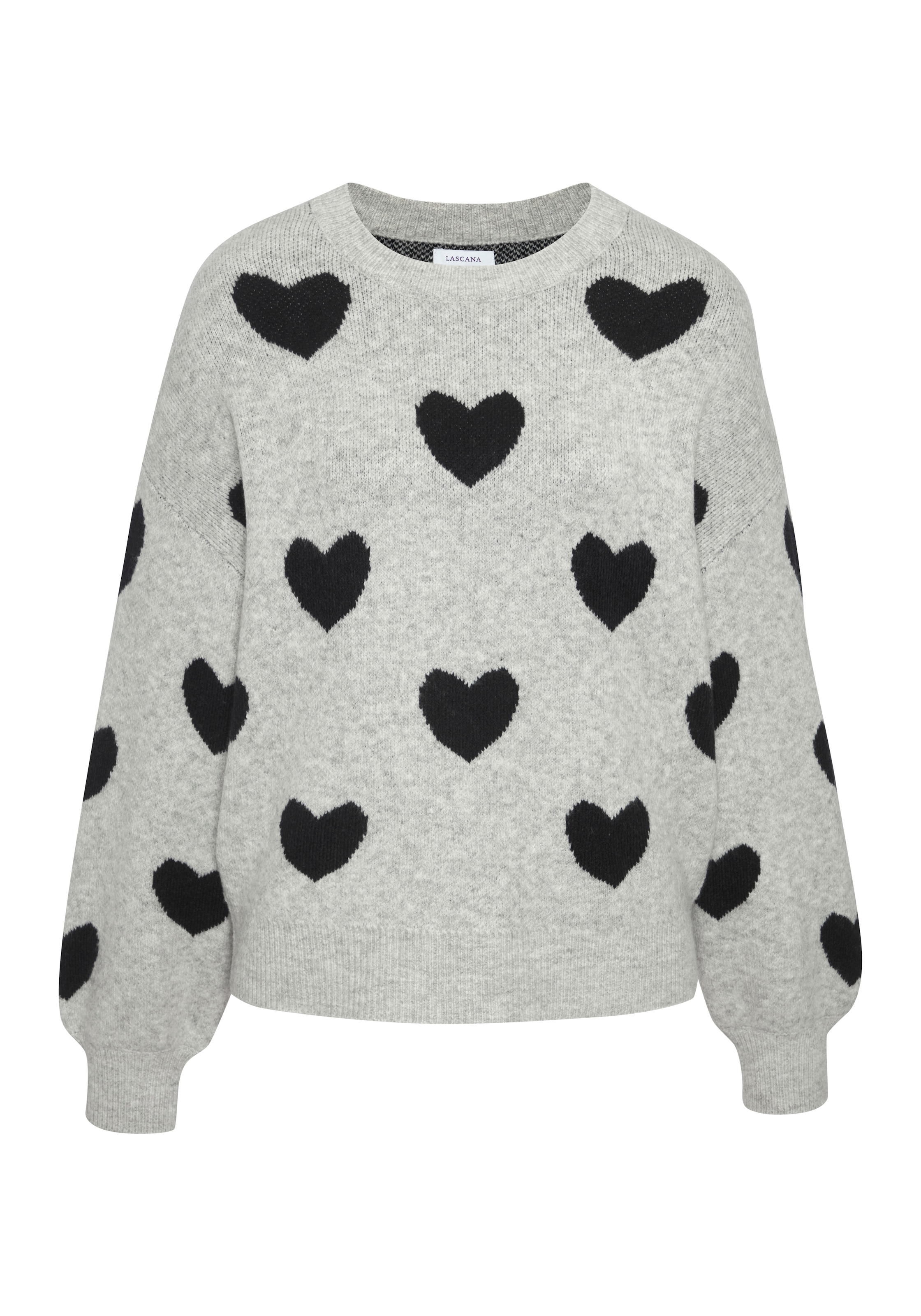 LASCANA Pull à col rond »mit Herzmuster« pull en maille douillet avec cœurs, pull jacquard motif cœur