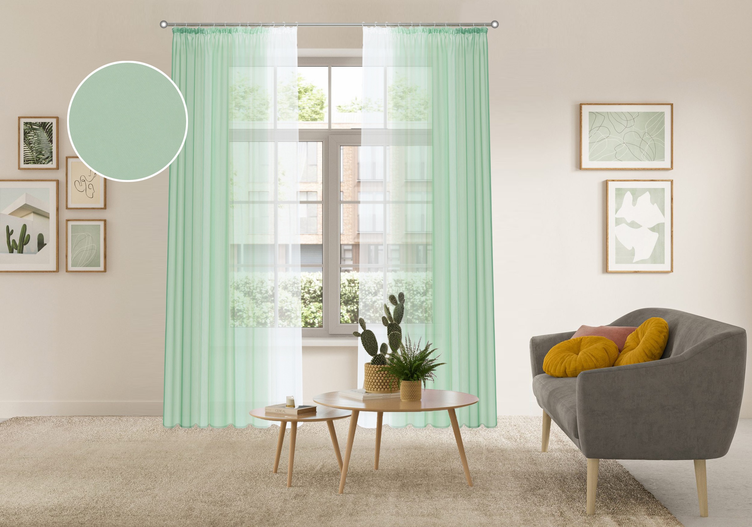 Image of GOODproduct Gardine "Nivva, 2er-Set, Kräuselband, transparent" Kräuselband 2 Stk. tlg. Transparent, Kräuselband, Pflegeleicht, 2er Set
