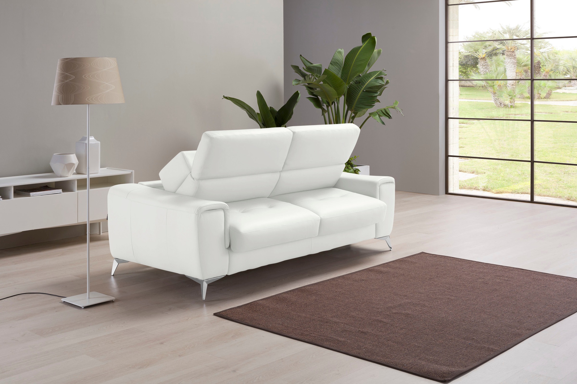 Image of Egoitaliano Schlafsofa "Francine Designsofa, Loungesofa mit Dauerschlaffunktion, Breite 233 cm" mit Bettfunktion, Leder BULL, weiss, Fussfarbe chrom