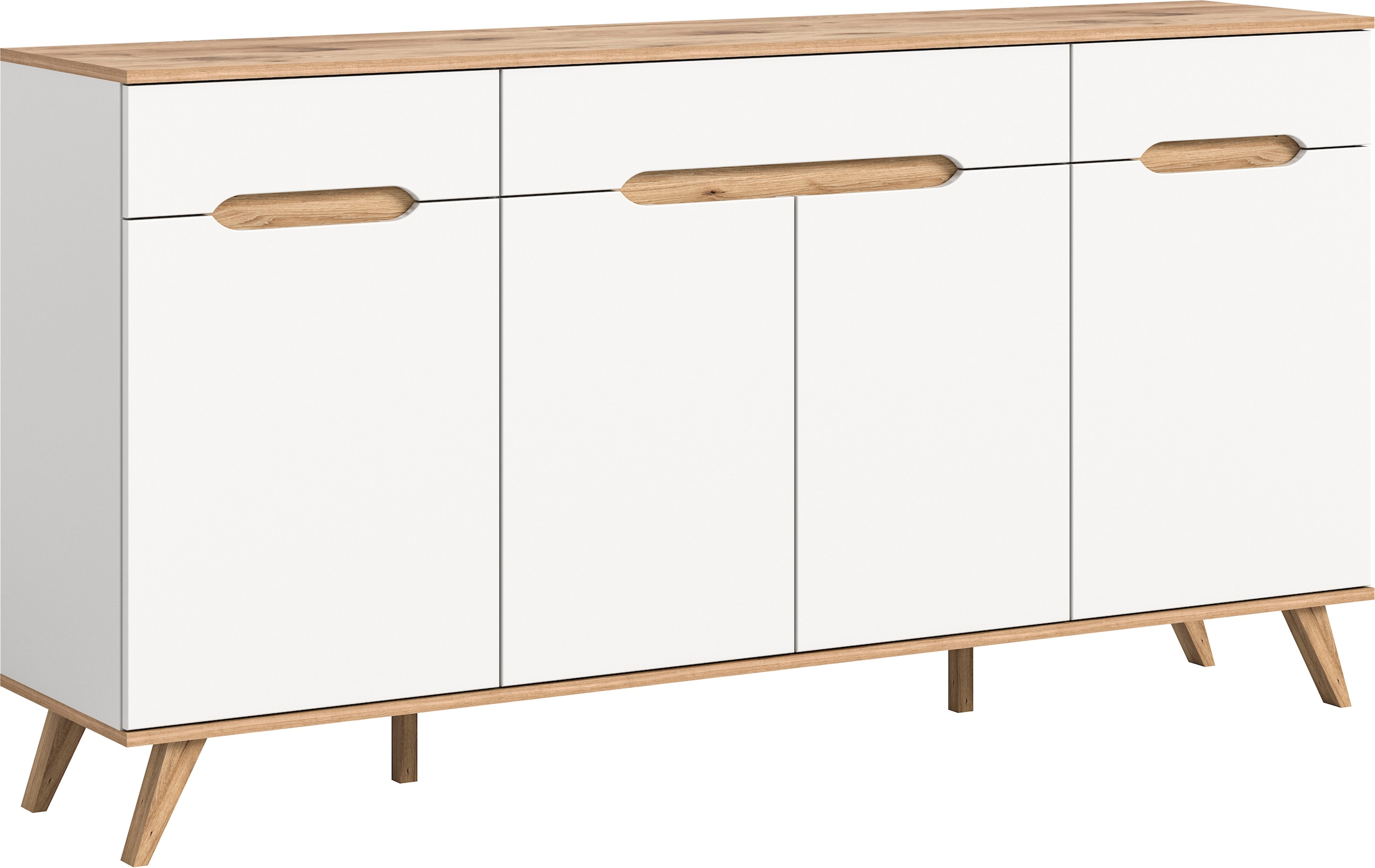 Home affaire Sideboard »Alesund, Breite 185 cm, 4 Türen, 1 Schubkasten, konischer Fuss«, Scandi-Look, Anrichte, Schrank, Kommode, Wohnmöbel, Wohnzimmer