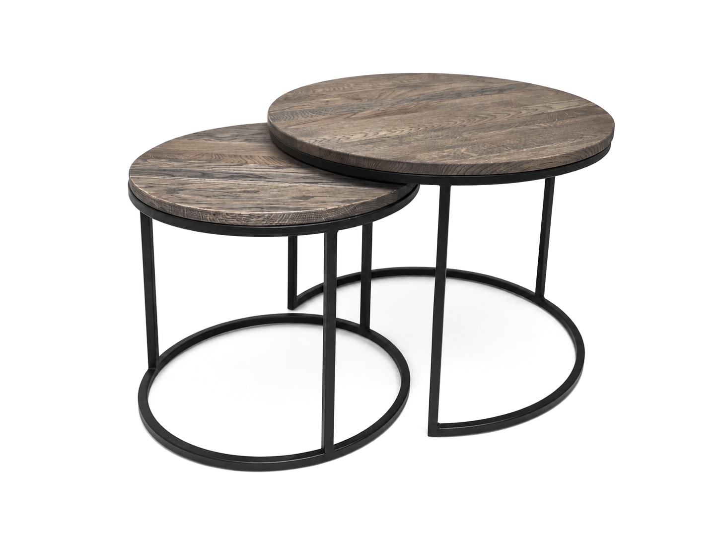GOODproduct Couchtisch »Kiruna, Wohnzimmertisch, Sofatisch, Beistelltisch, Kaffeetisch, rund« Packung,  Wildeiche geölt Natur/Smoke, rund (Ø 60 cm), Metallgestell